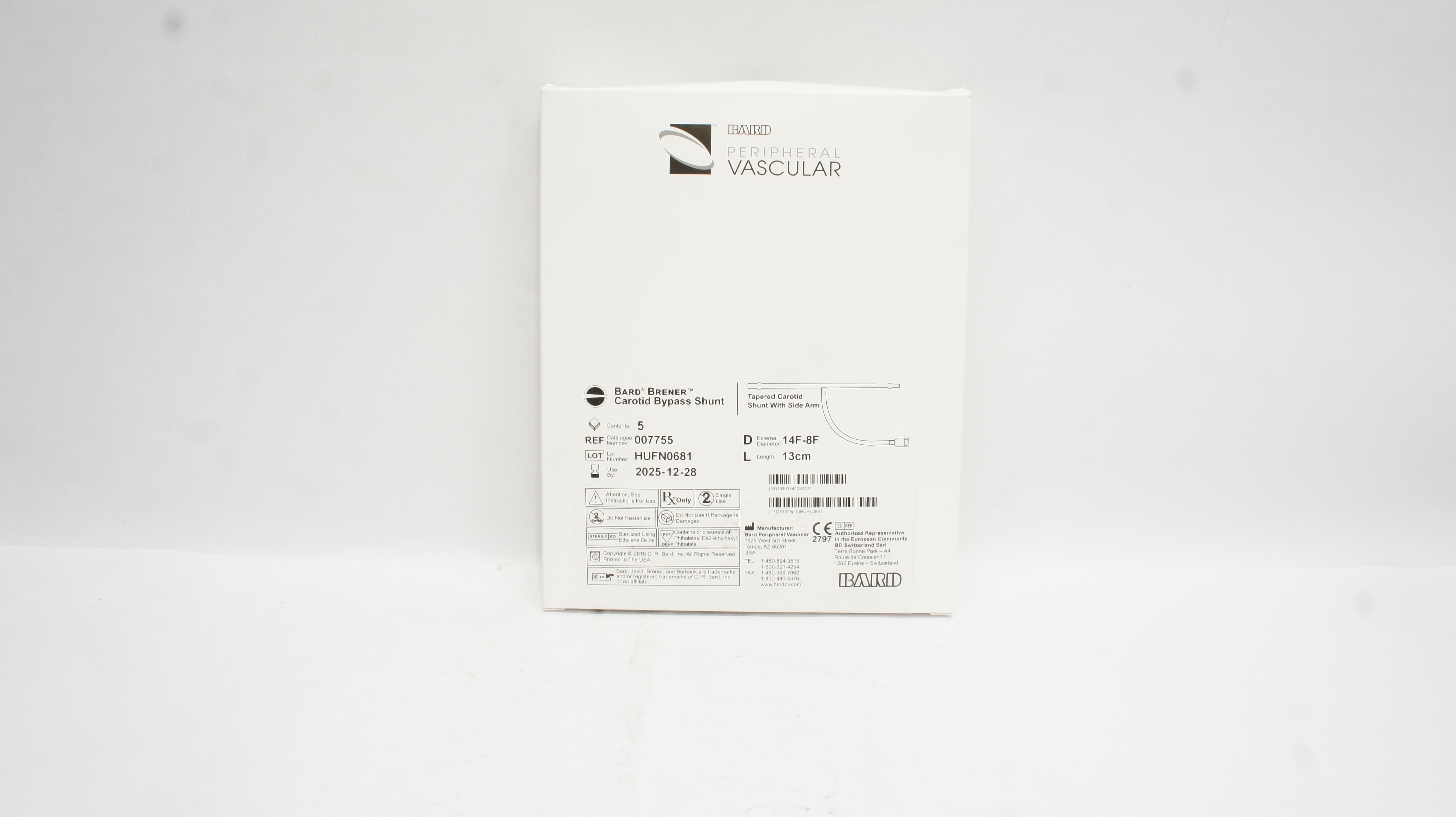 Bard 007755 Brener Carotid Bypass Shunt 14F-8F x 13cm -Box of 5