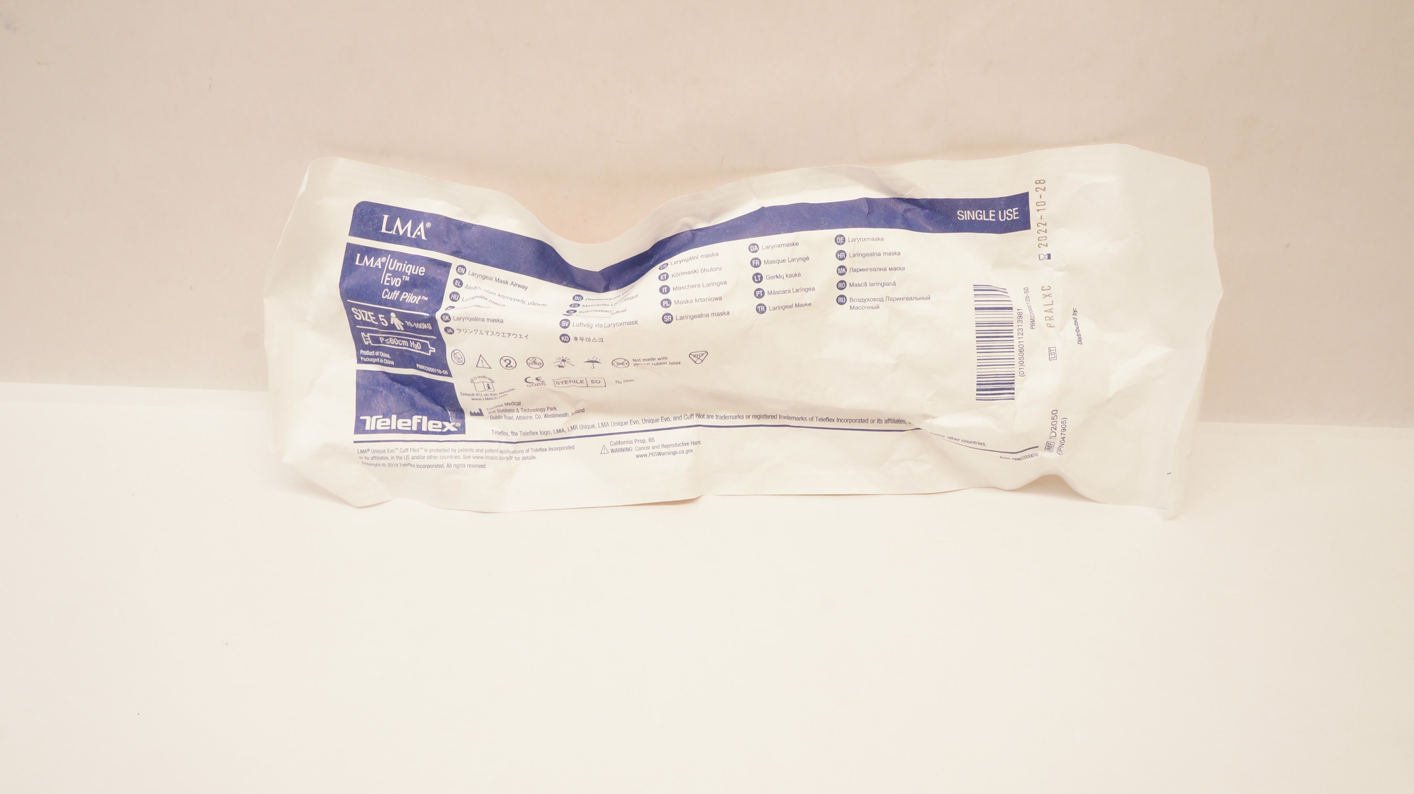 Teleflex 1D2050 Evo Cuff Pilot Laringeal Mask Airway Unigue Size 5 70-100kg (x)