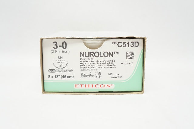 Ethicon C513D 3-0 Nurolon Polyamide 6.6 SH 26mm 1/2c, 8 x 18inch (x) - Box of 11