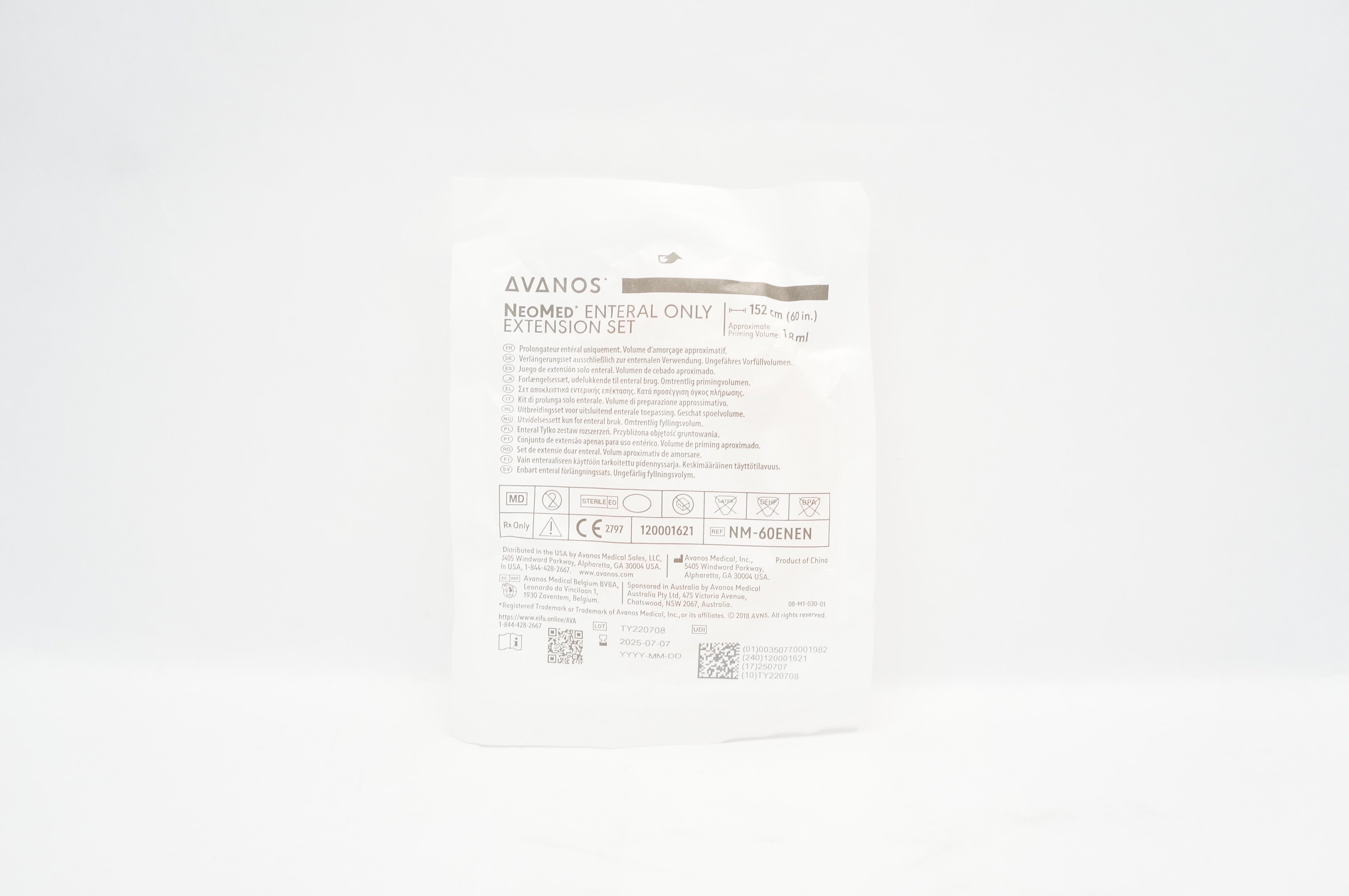 Avanos NM-60ENEN Enteral Extension Set Approx. Priming Volume 1.8mL x 60 inch