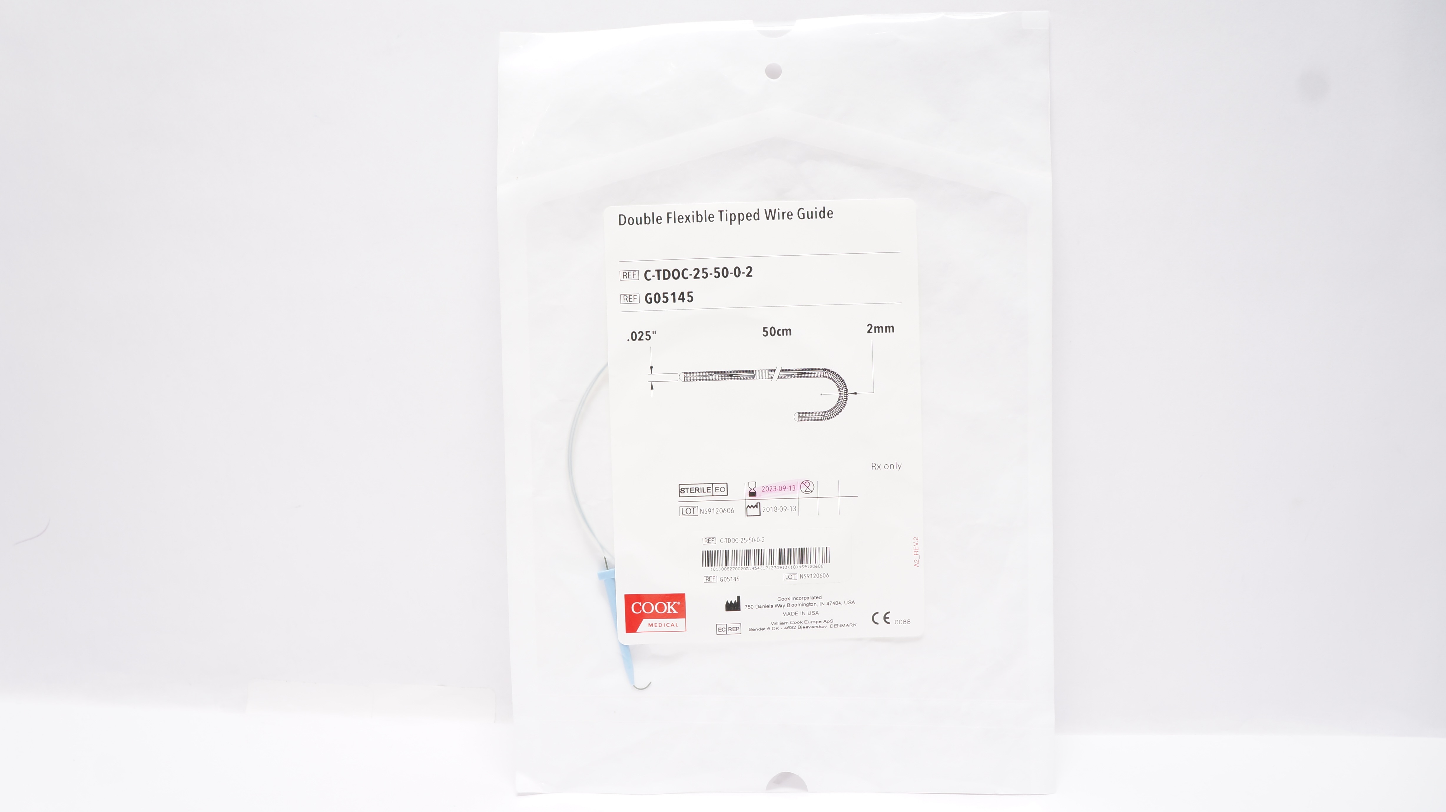 Cook Medical G05145 Double Flexible Tipped Wire Guide .025inch x 50cm x 2mm (x)