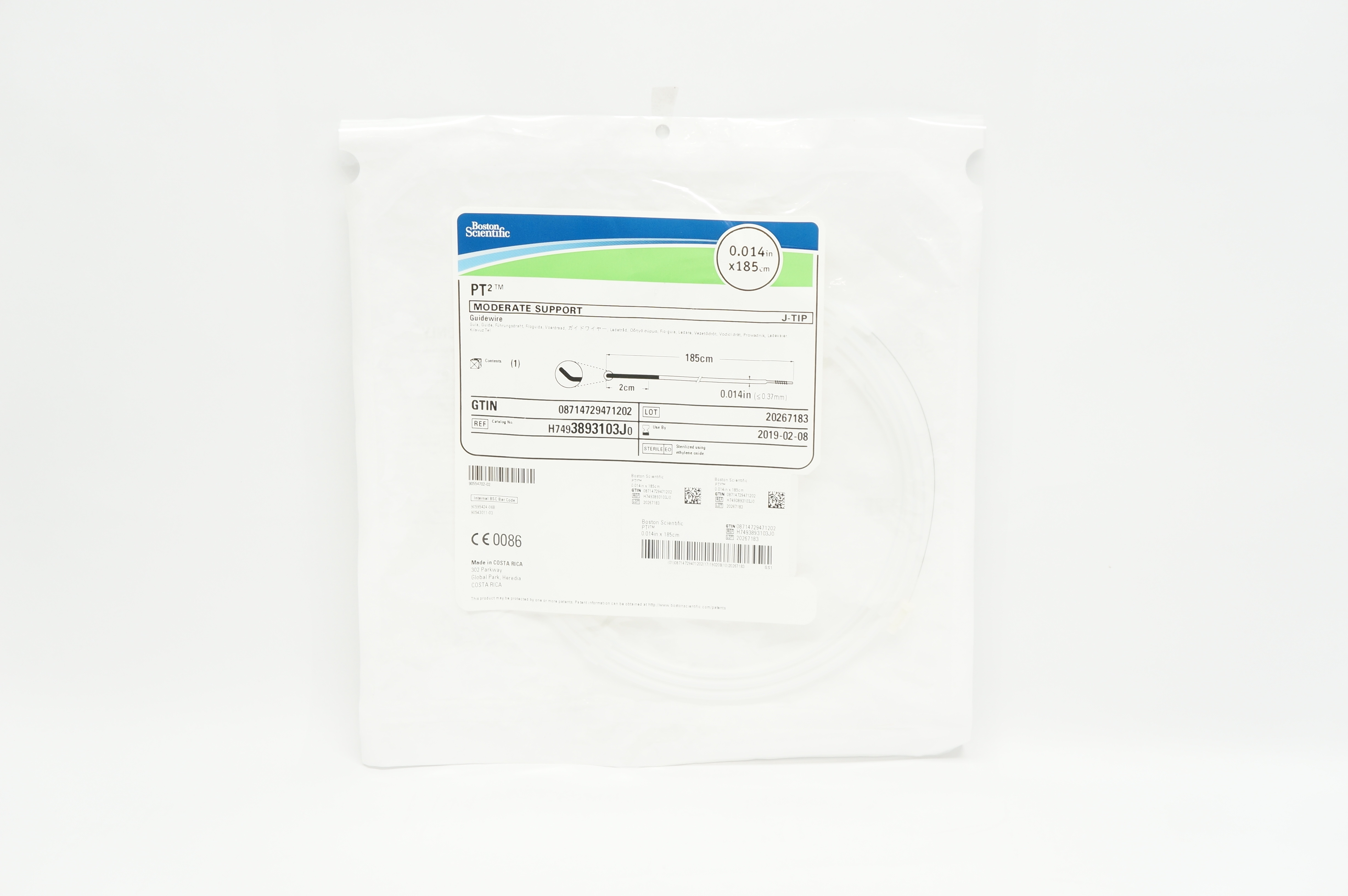Boston Scientific H7493893103J0 PT2 Moderate Support Guidewire 0.014inx185cm (x)