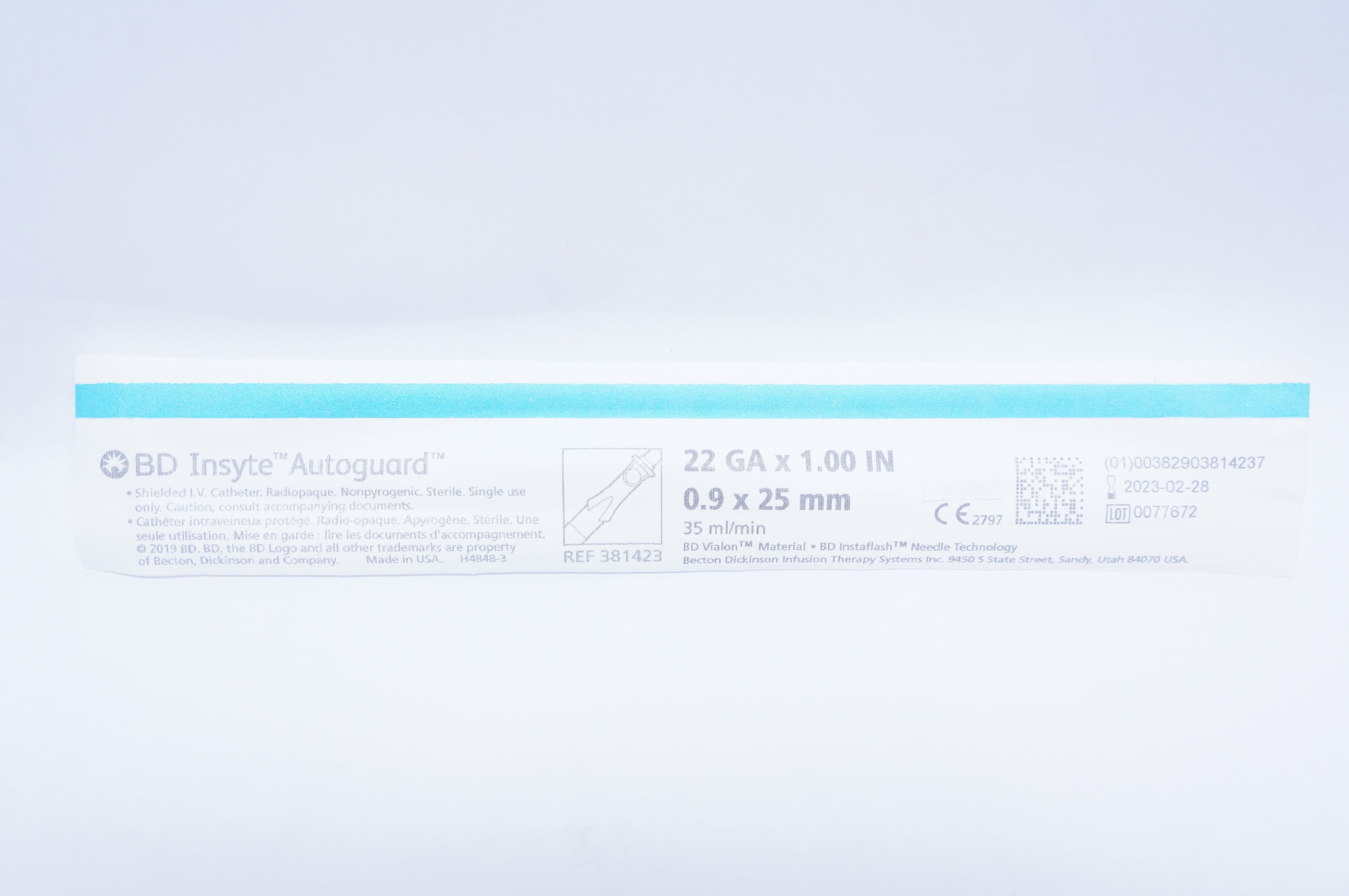 BD 381423 Insyte Autoguard Shielded IV Cath., 22G x 1inch