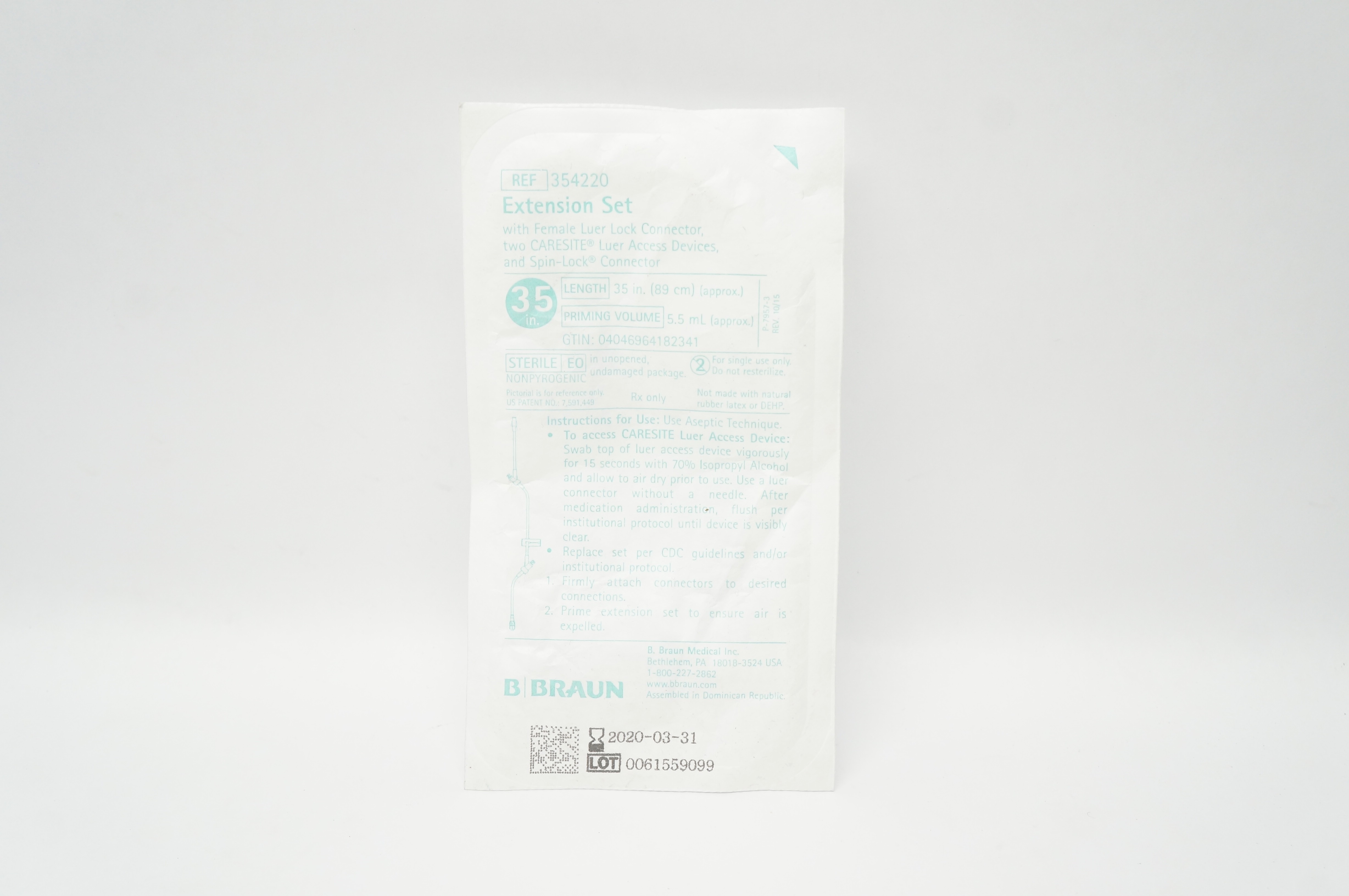 Braun 354220 Extension Set with Female Luer Lock Connector 35 inch x 5.5mL (x)