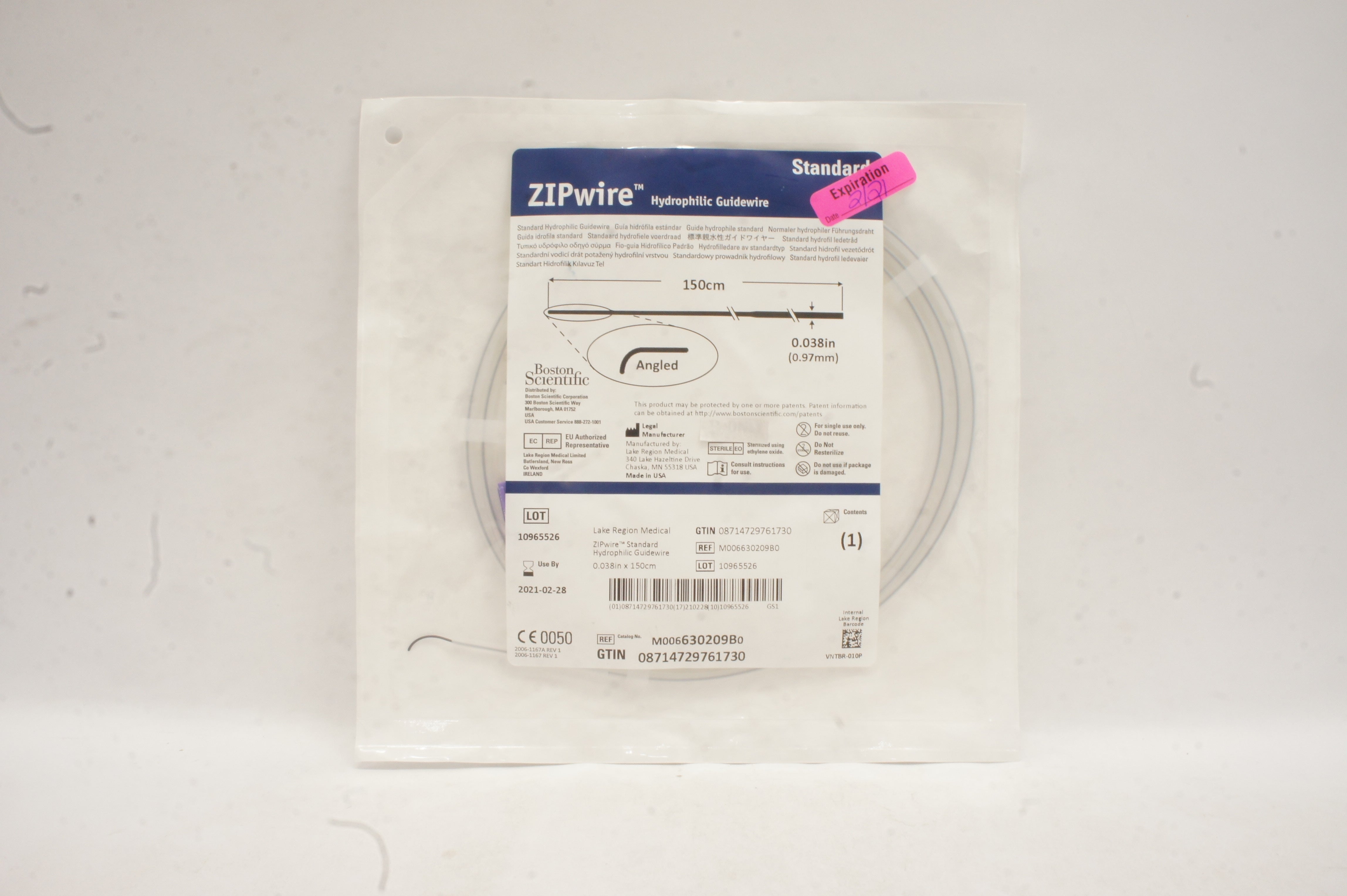Boston Scientific 630209B Zipwire Hydrophilic Guidewire .038inch x 150cm(x)