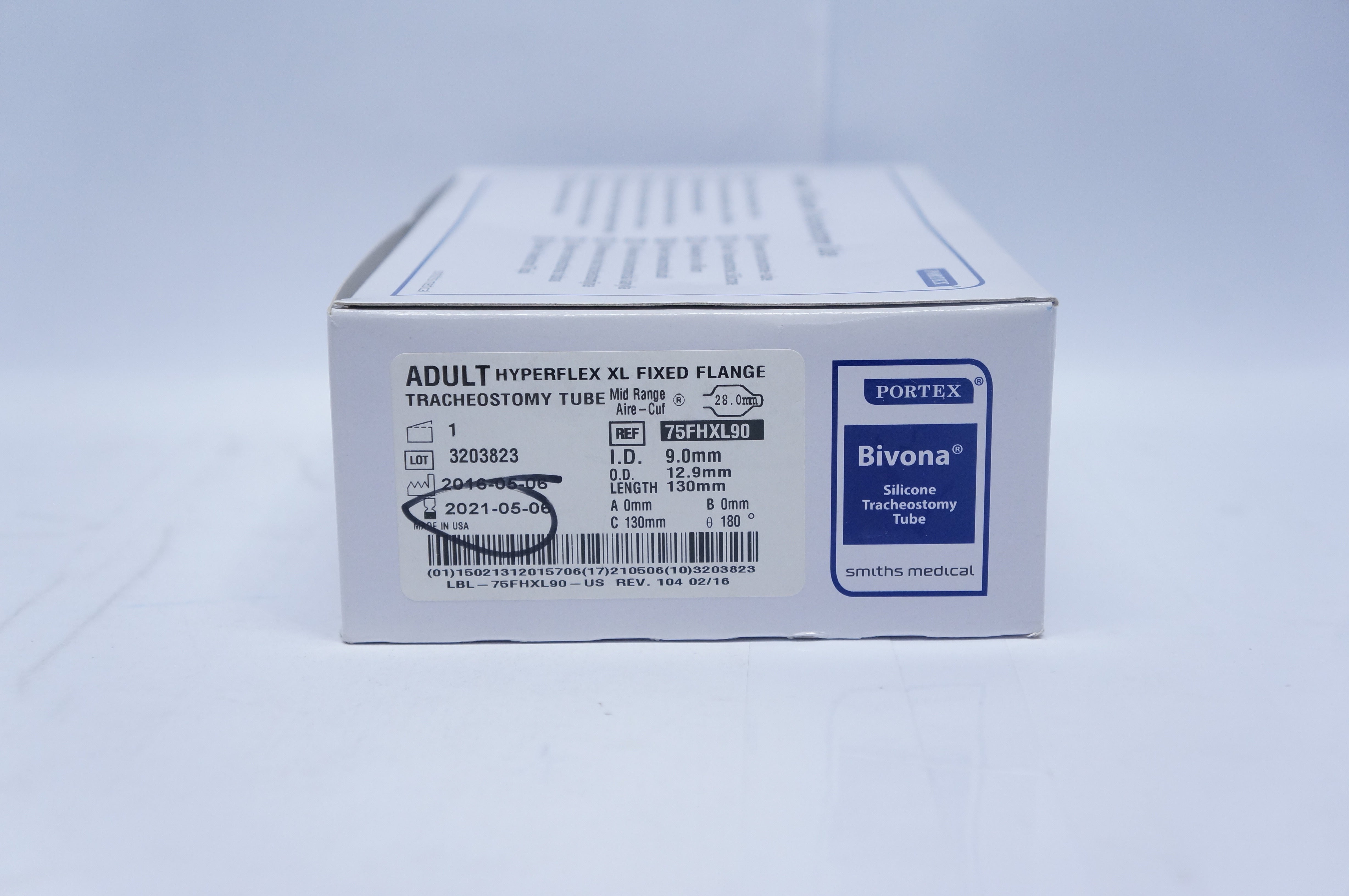 Smiths 75FHXL90 Hyperflex XL Fixed Flange Tracheostomy Tube 9.0x12.9x130mm