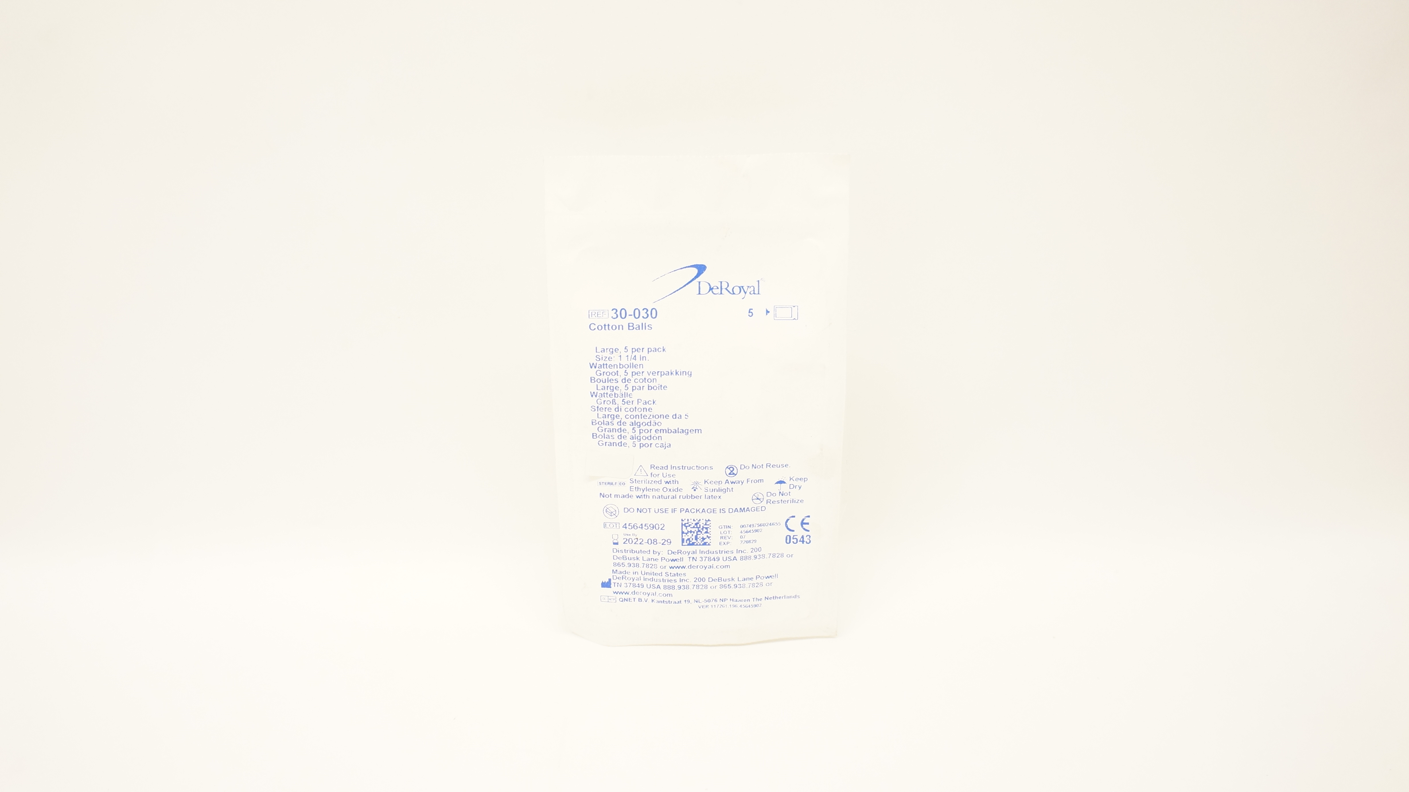 DeRoyal 30-030 Cotton Balls Large Size 1-1/4inch (x) - Pack of 5