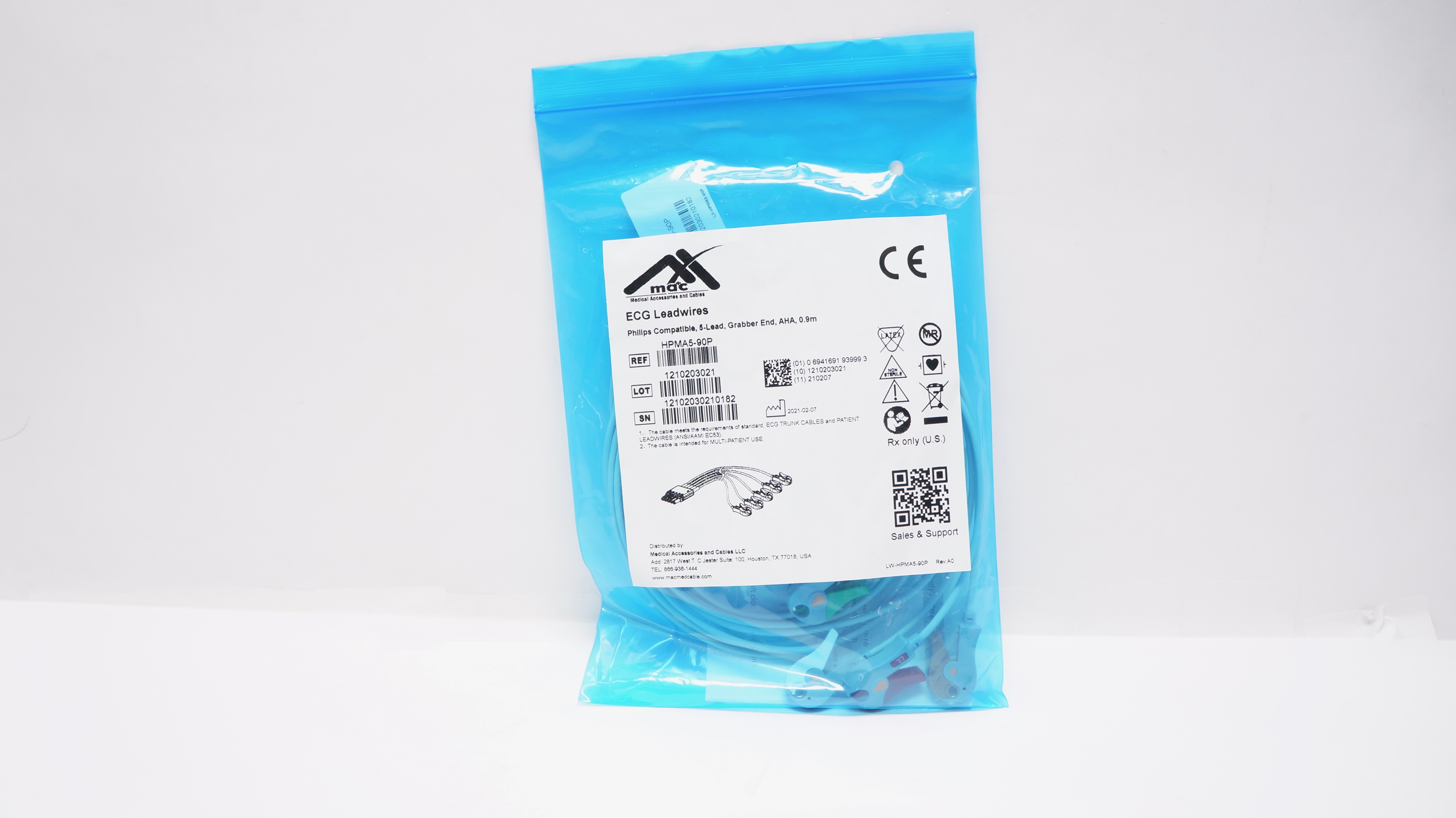 MAC HPMA5-90P ECG 5-Leadwires, Grabber End, AHA, 0.9m