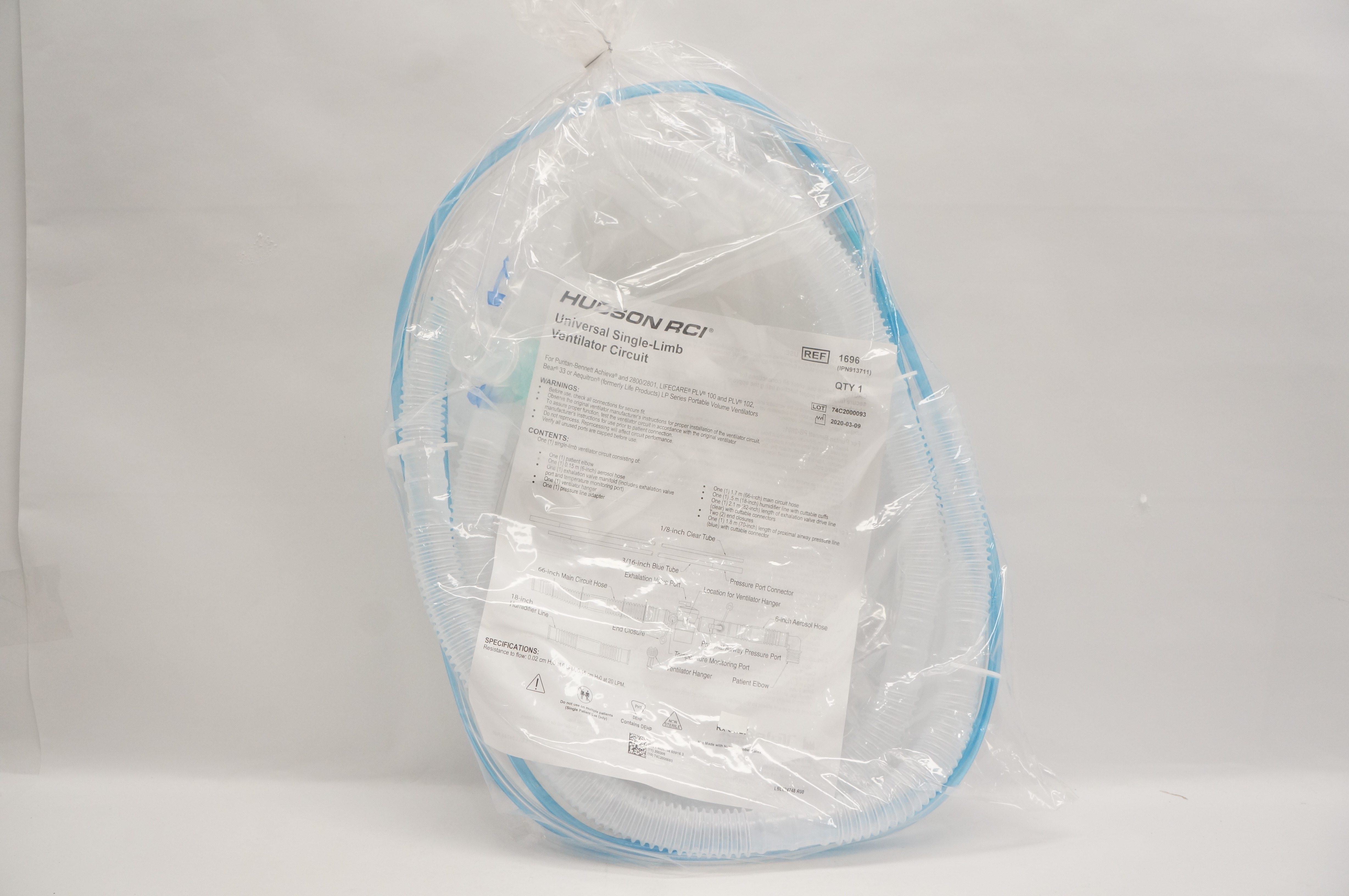 Teleflex 1696 Hudson RCI Universal Single-Limb Ventilator Circuit