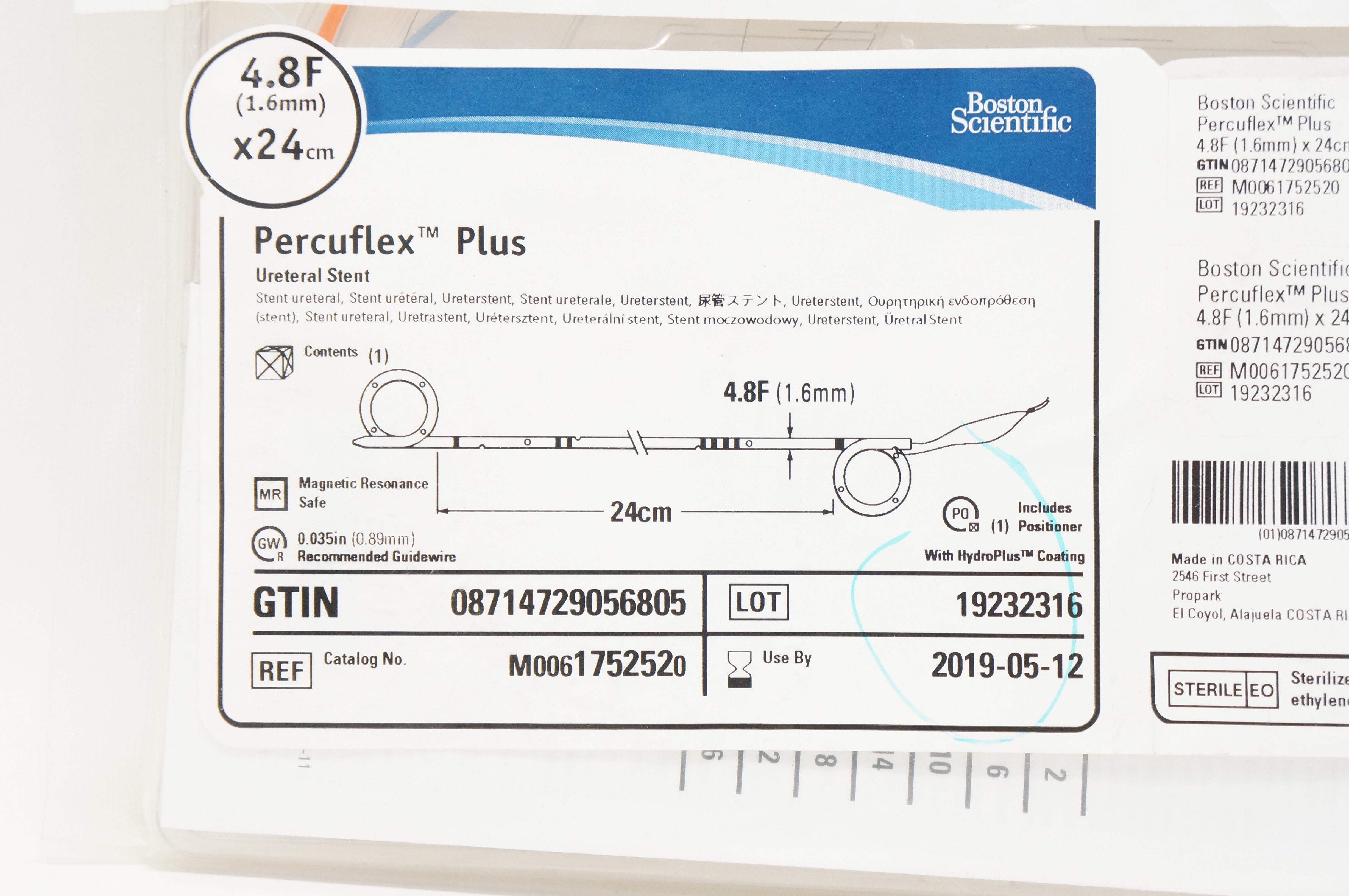Boston Scientific M0061752520 Percuflex Plus Ureteral Stnt 4.8F x 24cm (x)