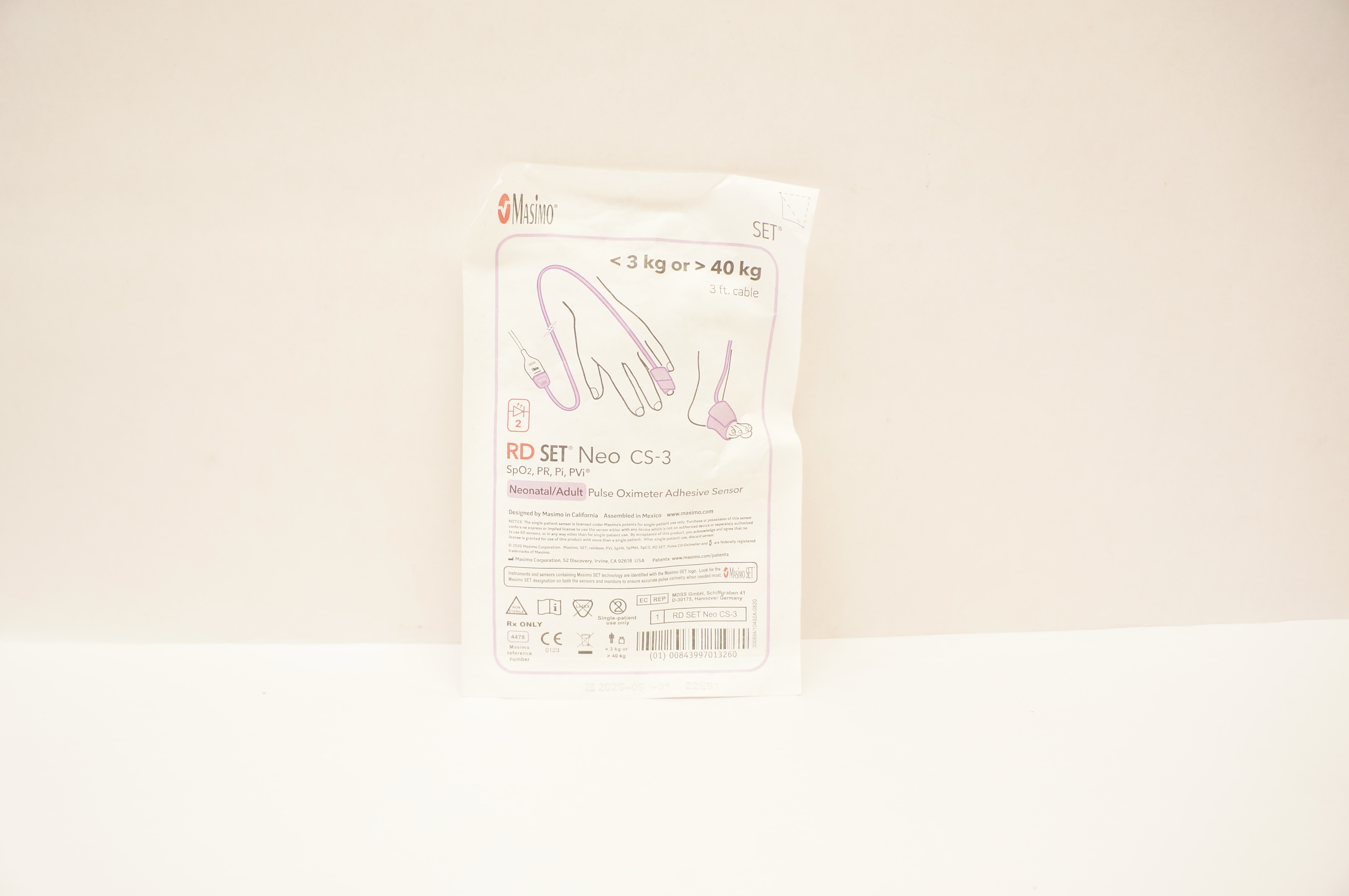 Masimo 4478 Neo CS-3 Neonatal/Adult Pulse Oximeter Adhesive Sensor <3kg or >40kg