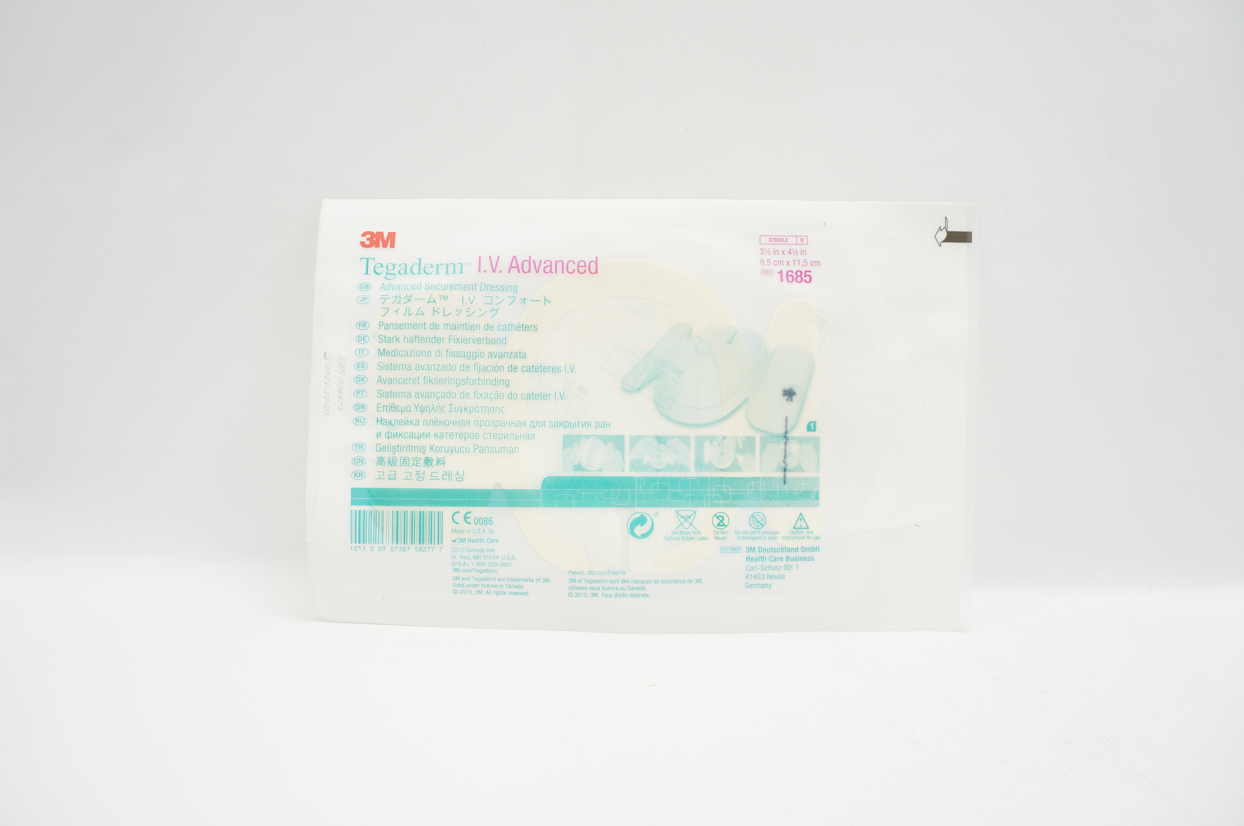 3M 1685 Tegaderm I.V. Advanced Securement Dressing 3-1/2 inch x 4-1/2 inch (x)