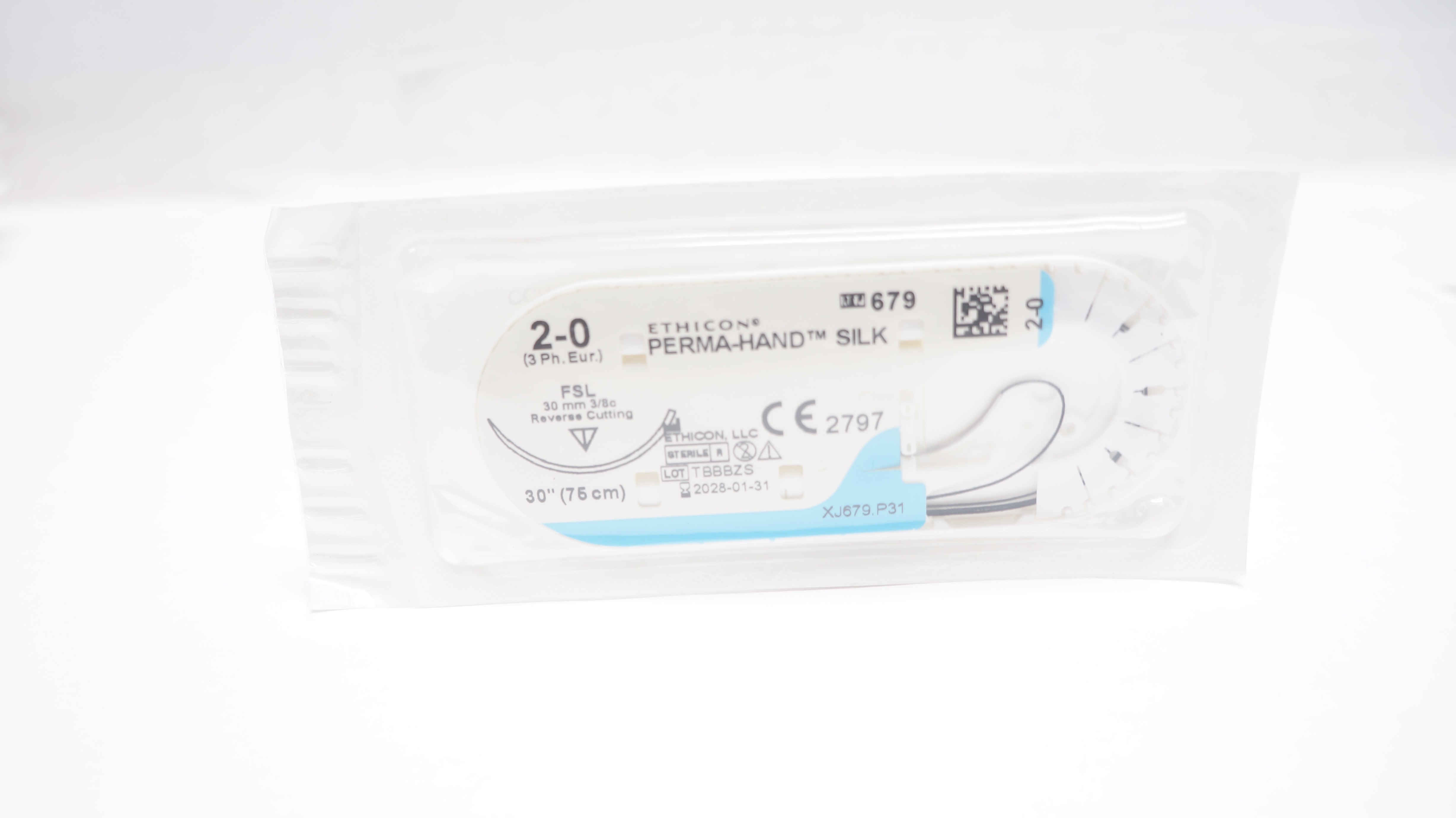 Ethicon 679 2-0 Perma-Hand Silk Stre FSL 30mm 3/8c Reverse Cutting 30inch