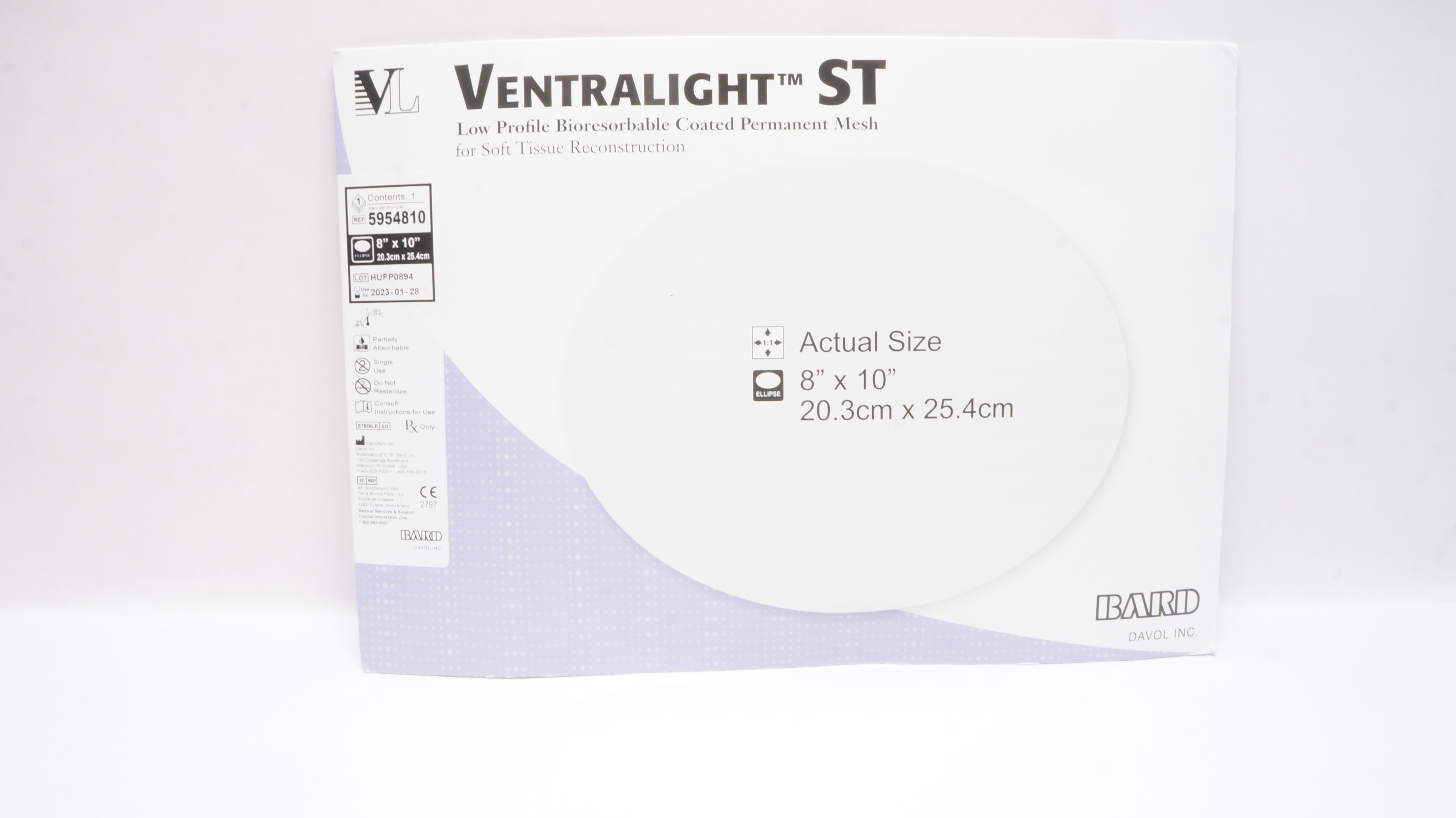 Bard 5954810 Ventralight ST Bioresorbable Coated Permanent Mesh 8 x 10inch (x)