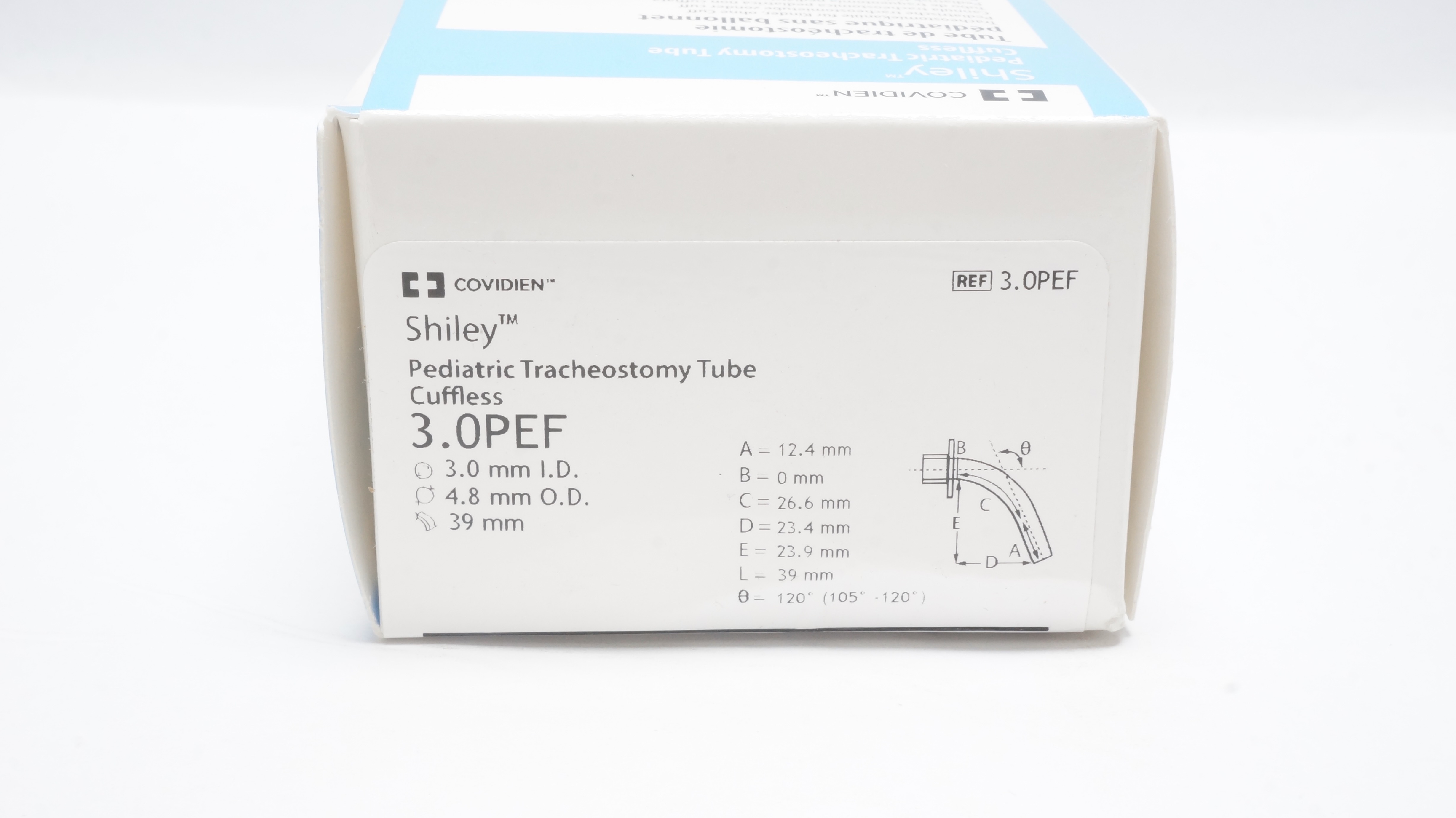 Covidien 3.0PEF Shiley Pediatric Tracheostomy Tube 3.0mm ID x 4.8mm OD x 39mm