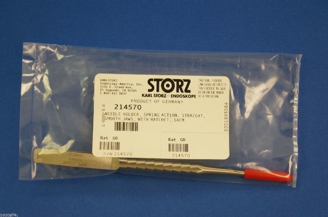 Karl Storz 214570 Ndle Holder Spring Action Straght Smooth Jaws Wth Ratchet 14cm