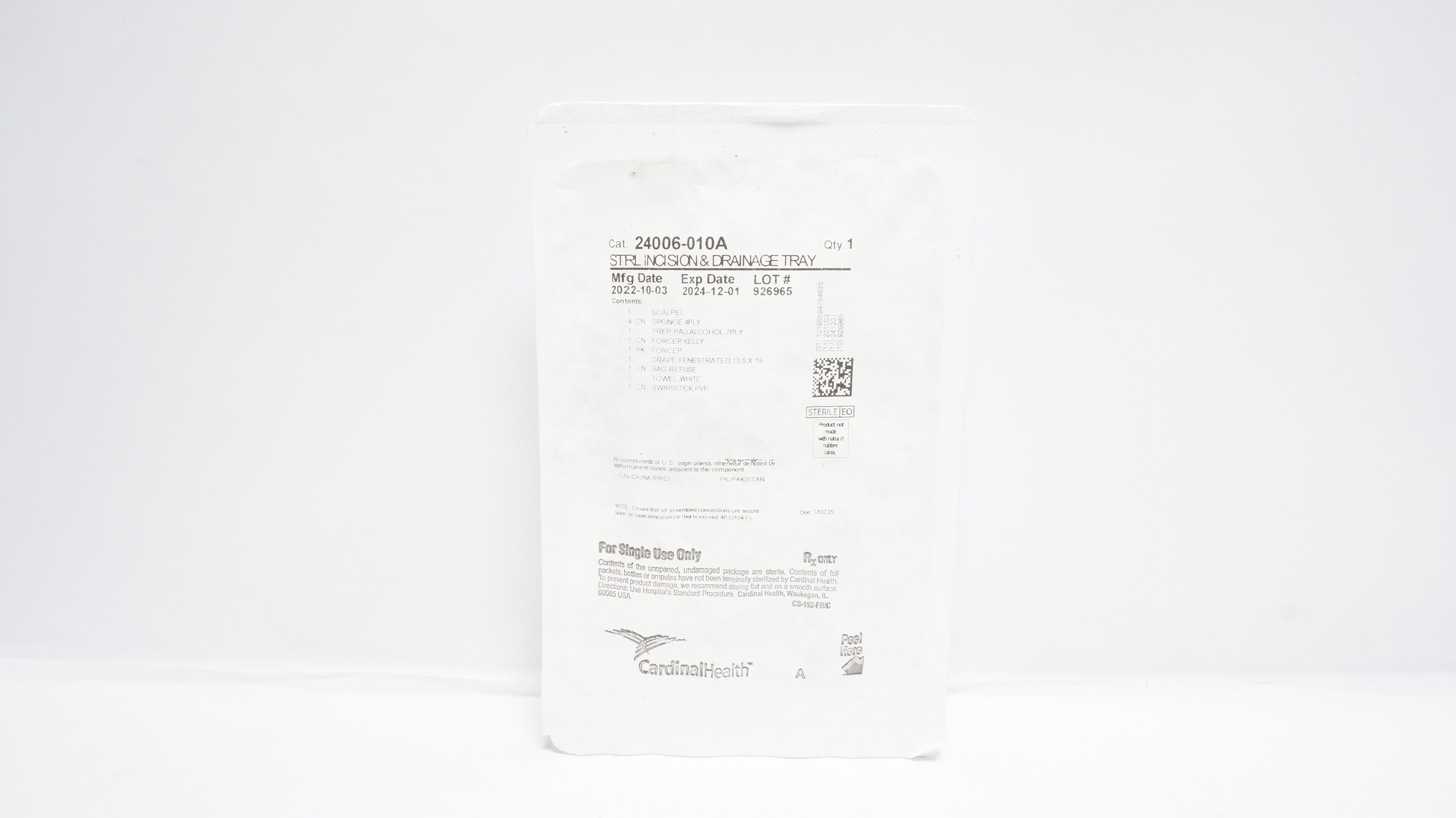 Cardinal Health 24006-010A STRL Incision & Drainage. Tray (x)
