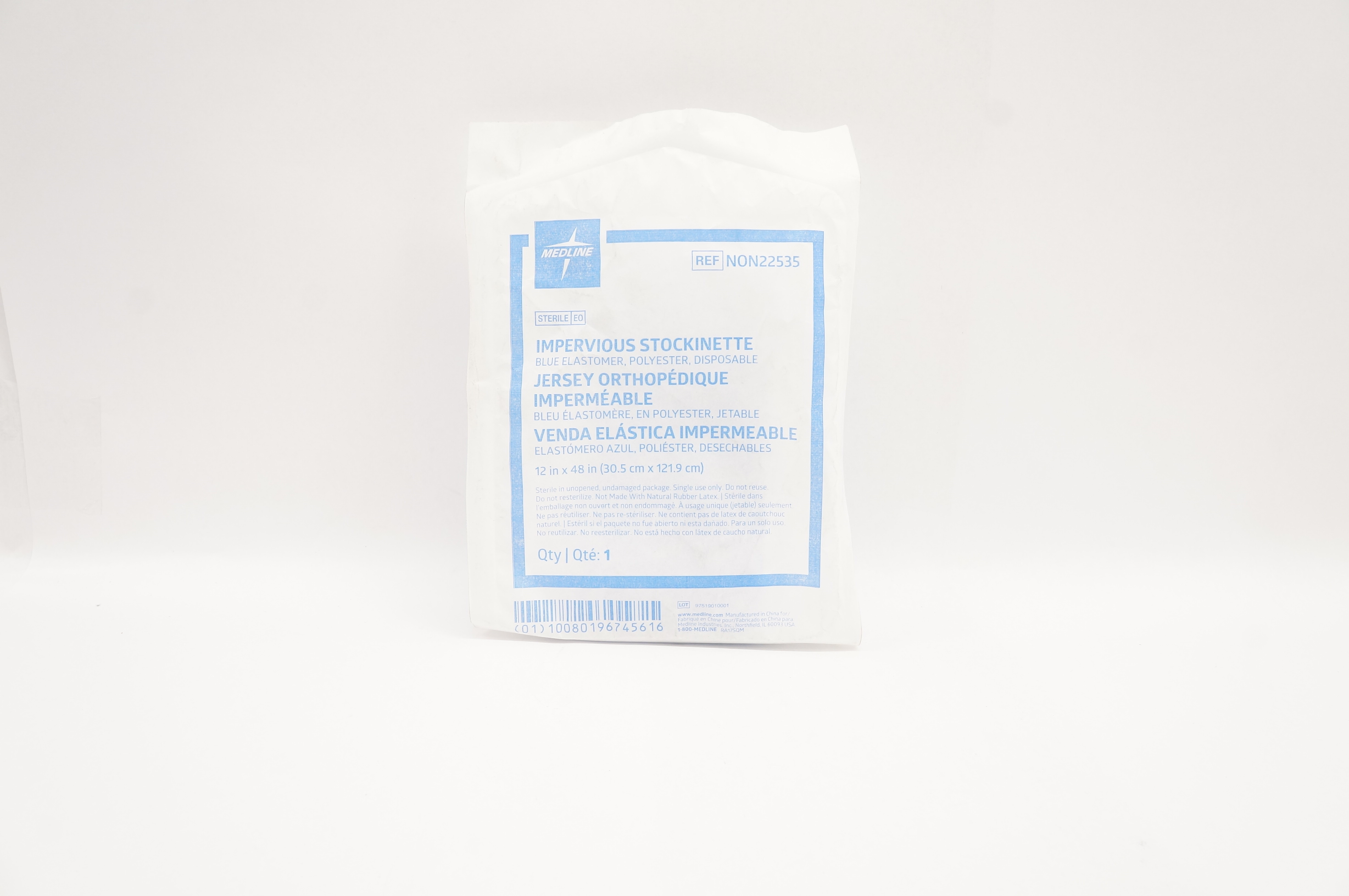 Medline NON22535 Impervious Stockinette Blue Elastomer, Disposable 12 x 48 inch