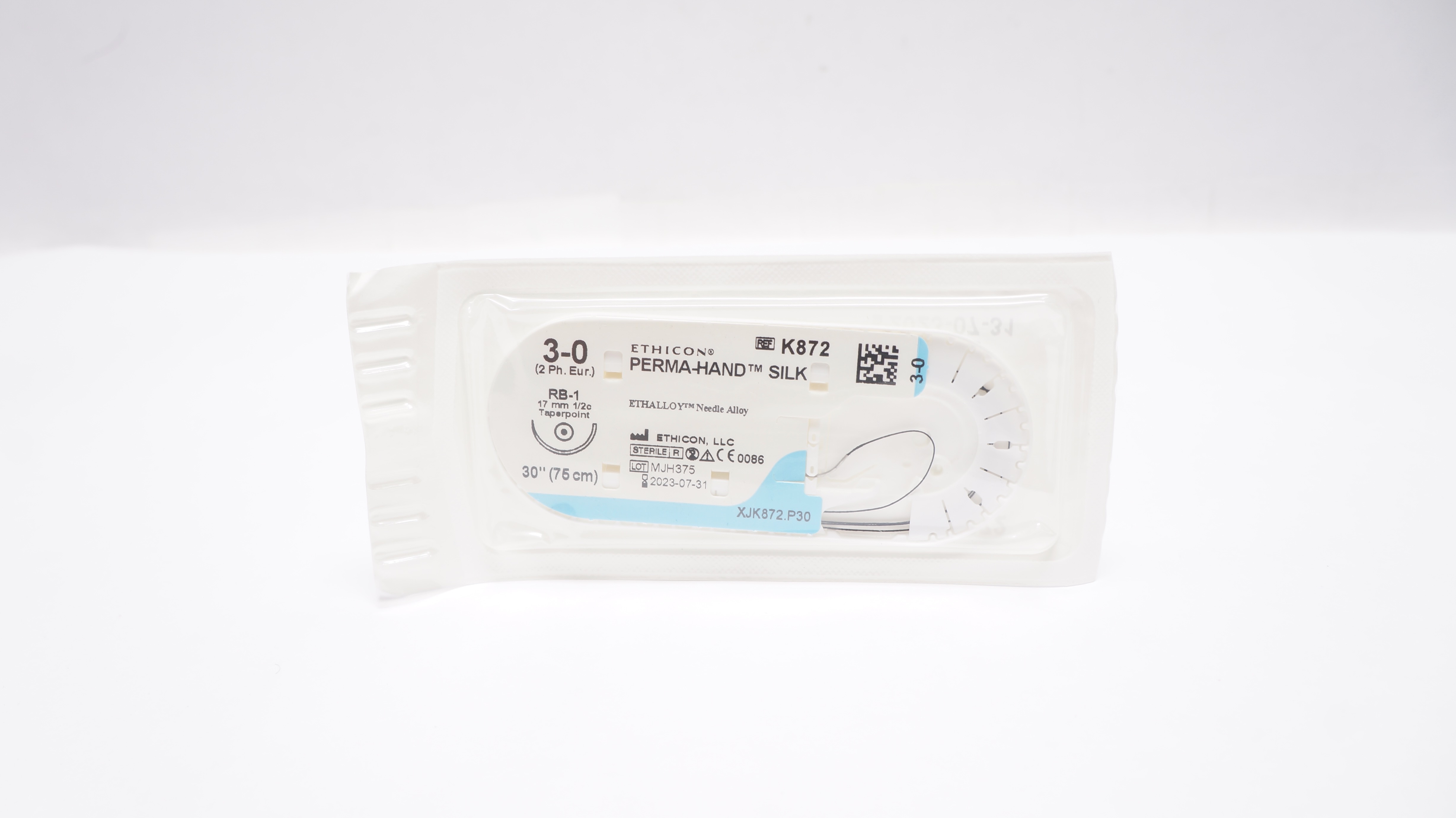 Ethicon K872 3-0 Perma-Hand Silk Stre RB-1 17mm 1/2c Taperpoint, 30inch (x)