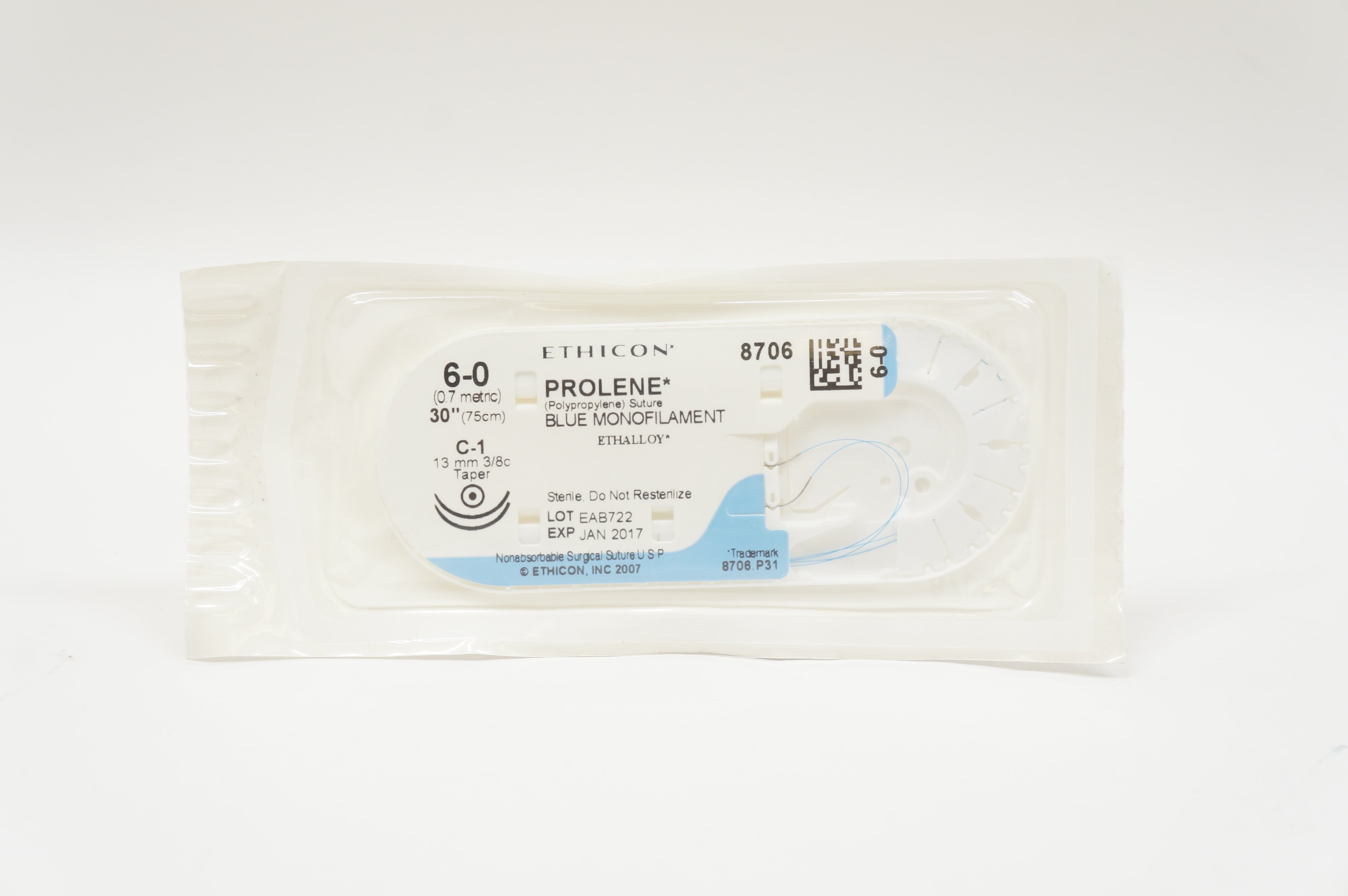 Ethicon 8706 6-0 PROLENE, CT-1, 13mm 3/8c Taper, 30inch (x)