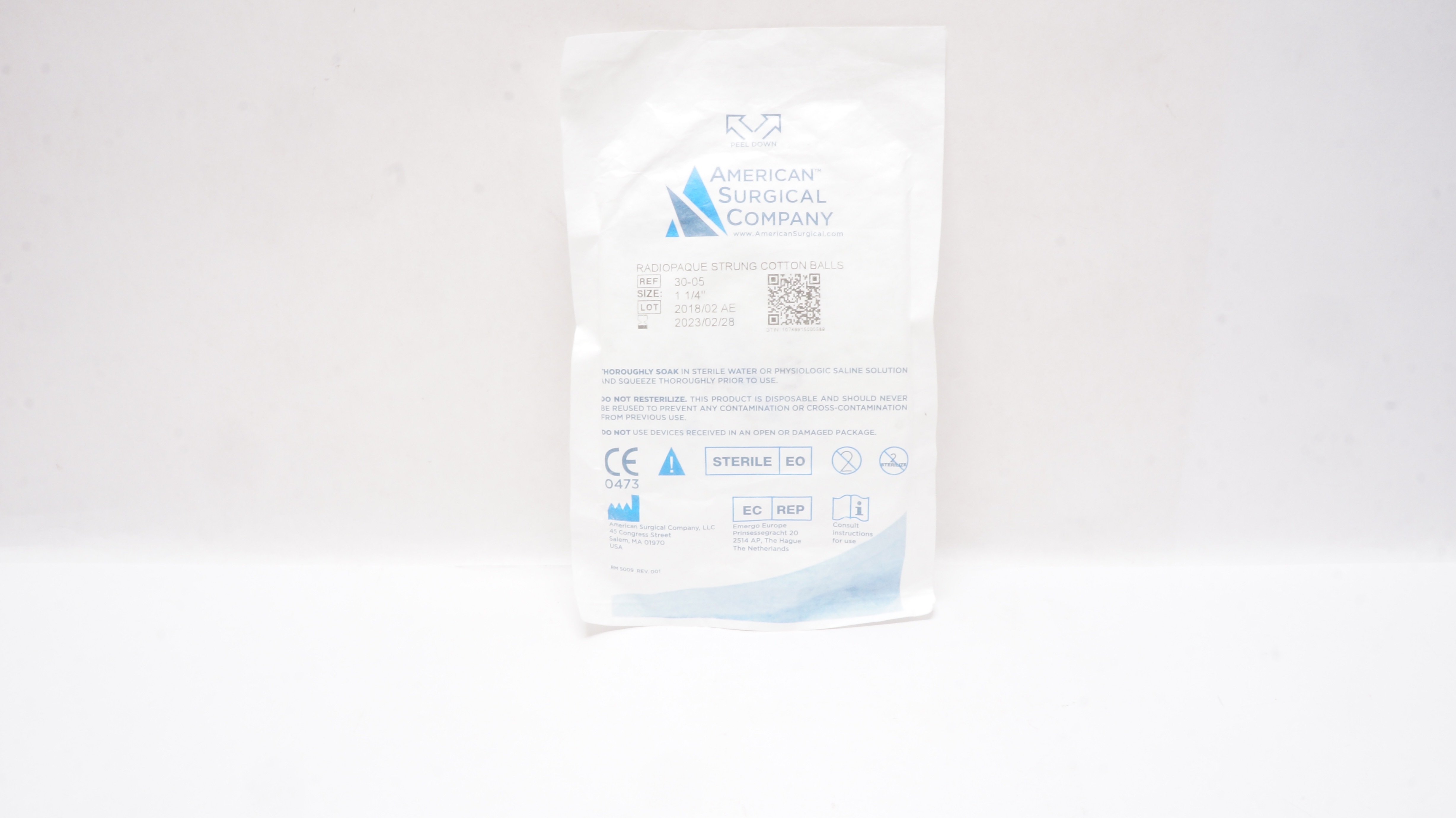 American Surgical Company 30-05 Radiopaque Strung Cotton Balls 1 1/4inch (x)