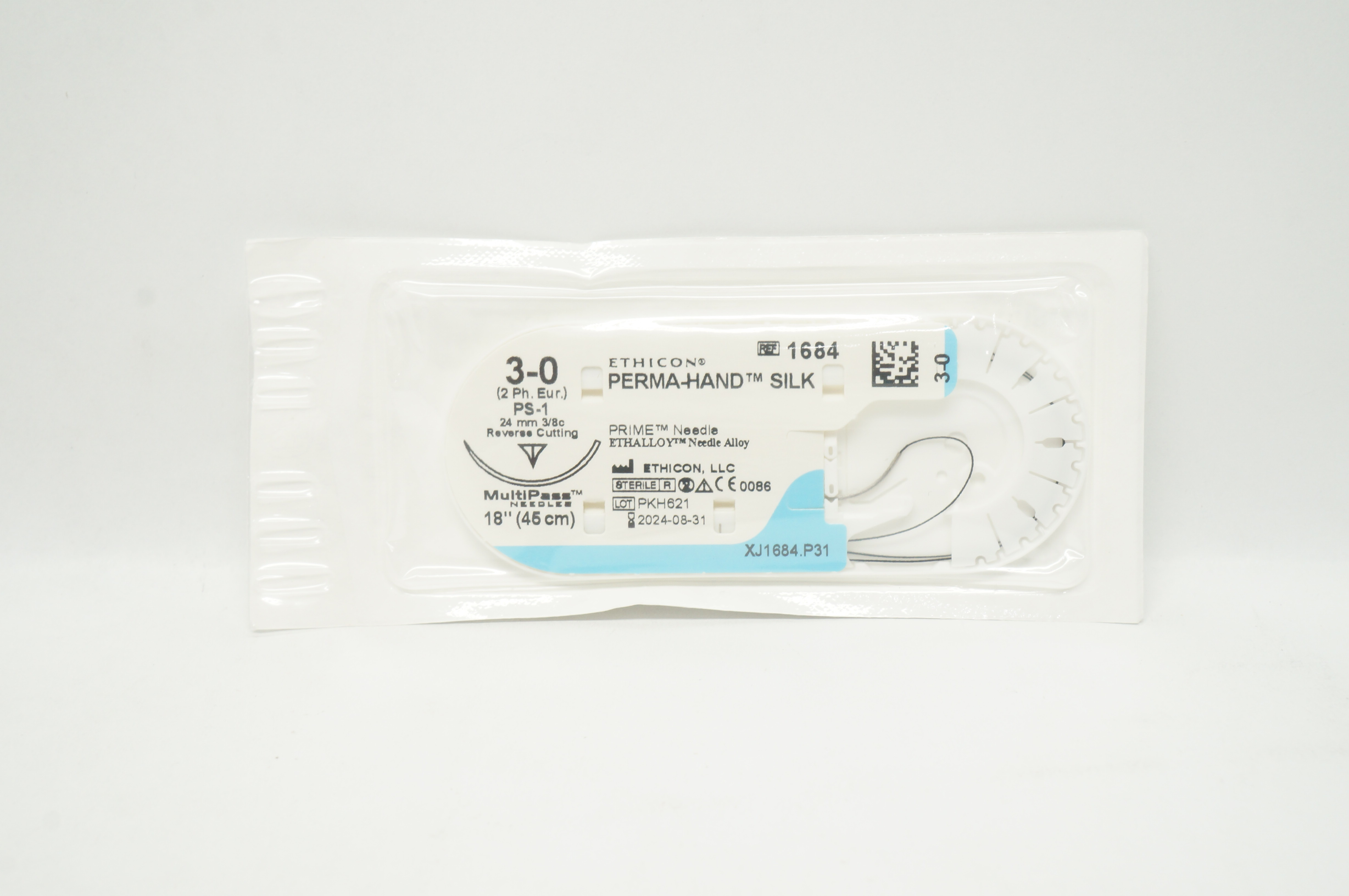 Ethicon 1684 3-0 Perma-Hand Silk Stre PS-1 24mm 3/8c Reverse Cutting, 18inch