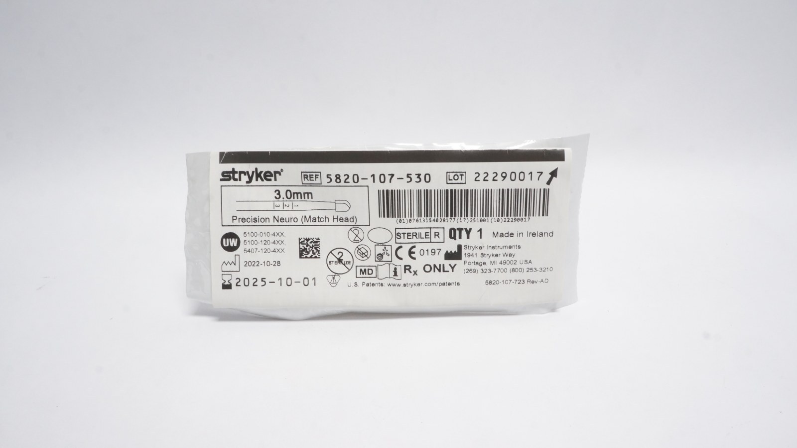 Stryker 5820-107-530 Precision Neuro (Match Head) 3.0mm