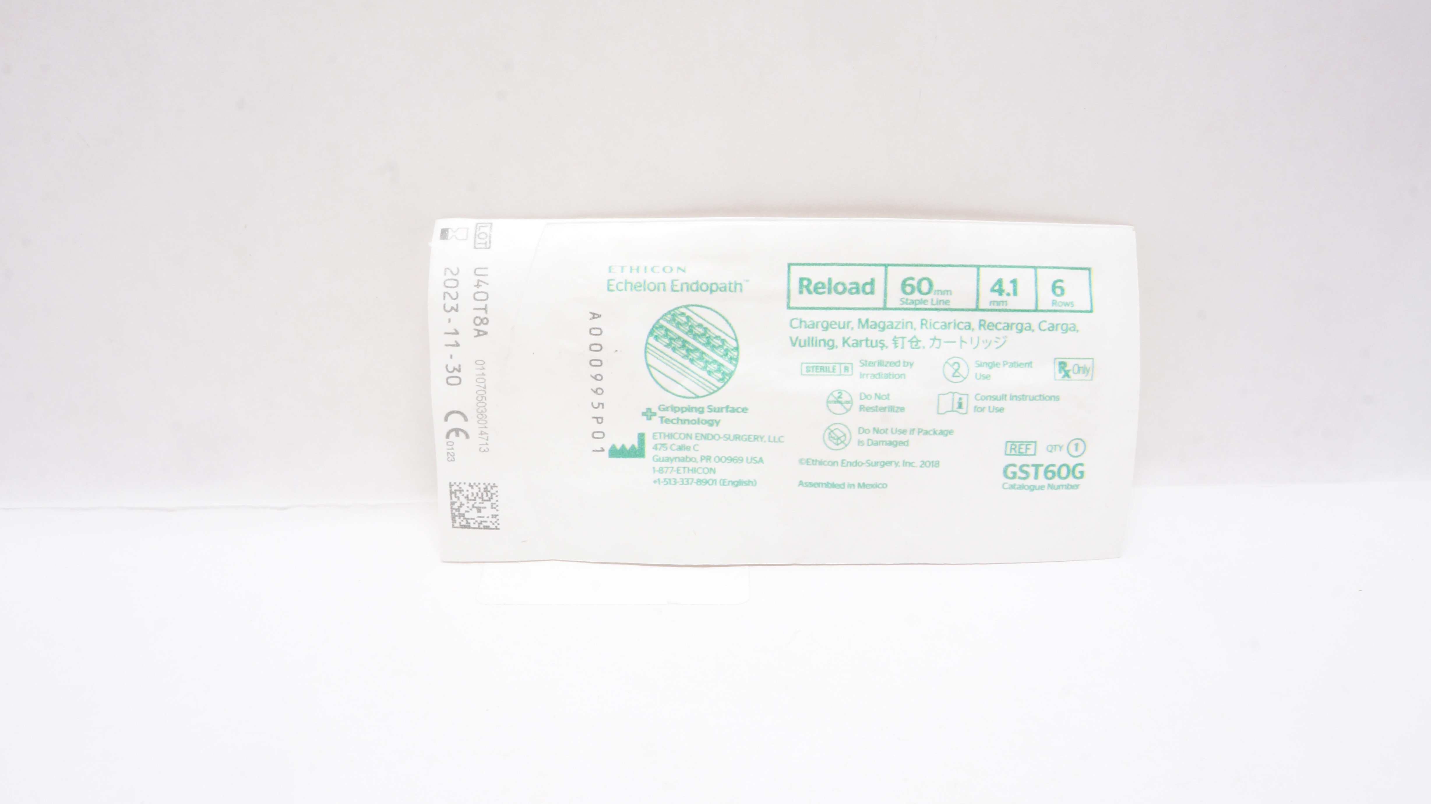 Ethicon GST60G Endopath Echelon Reload 60 mm Staple Line 4.1 mm 6 Rows