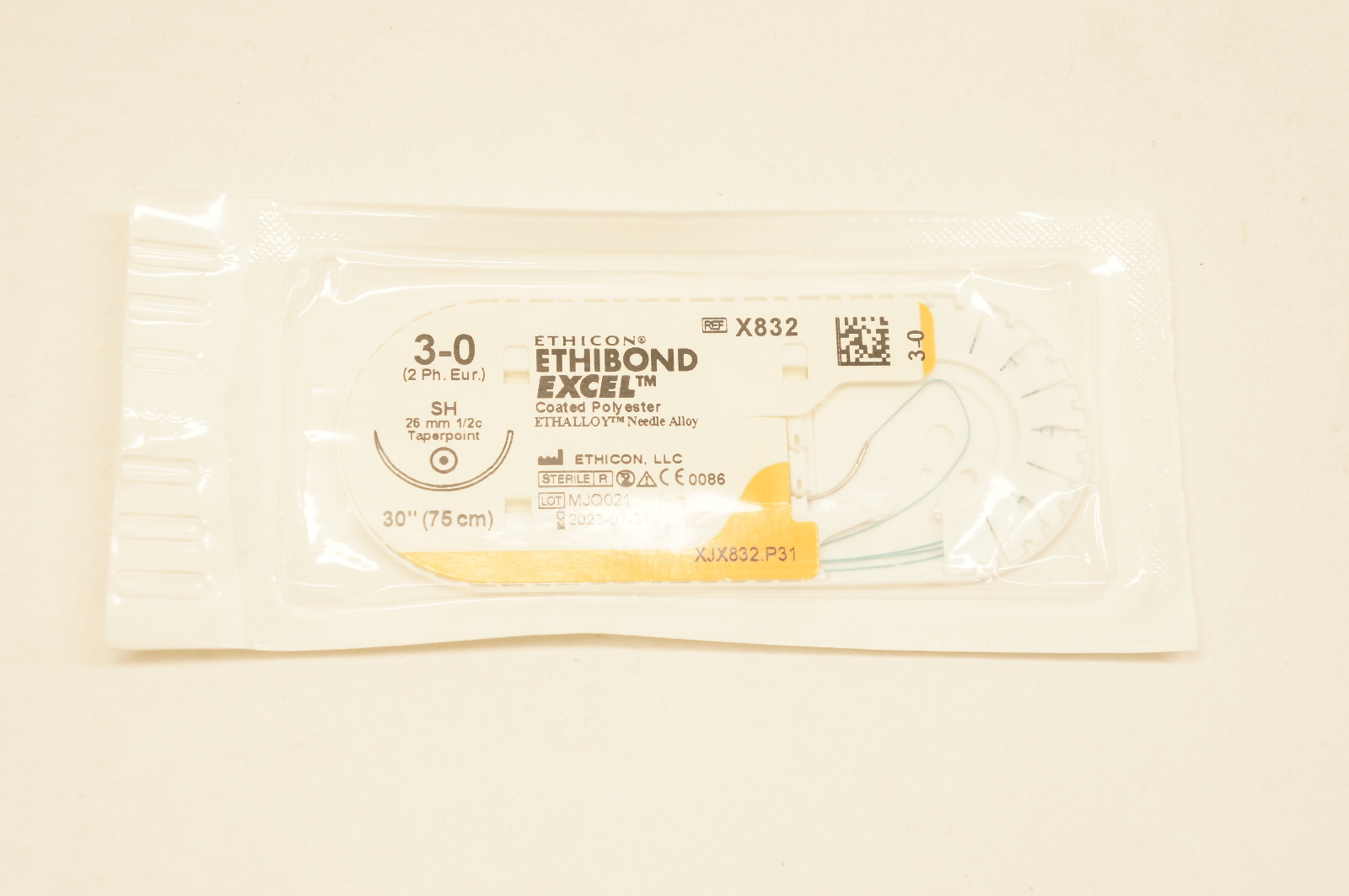 Ethicon X832 3-0 ETHIBOND EXCEL, SH, 26mm 1/2c Taperpoint, 30inch