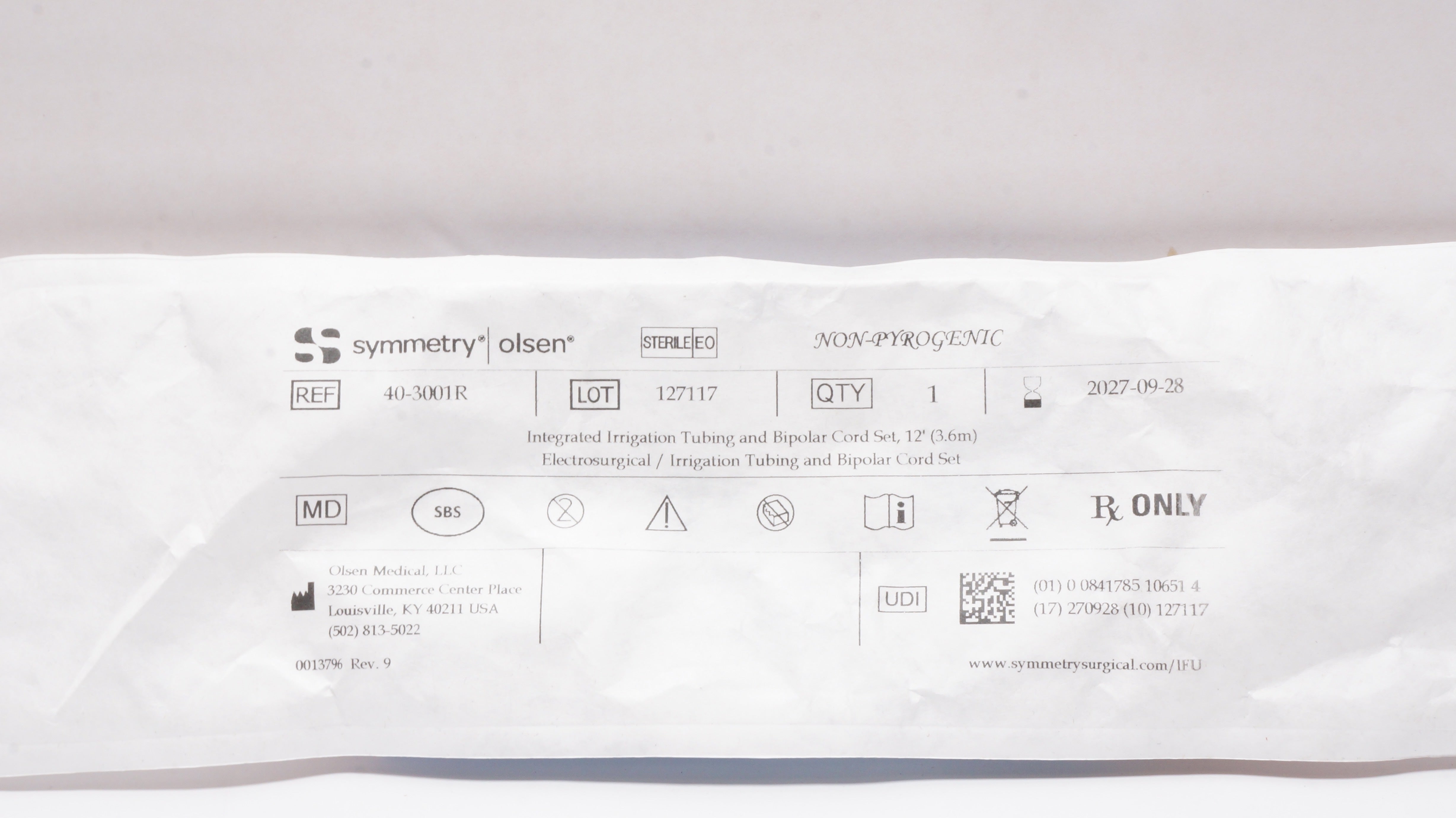 Olsen 40-3001R Symmetry Integrated Irrigation Tubing & Bipolar Cord Set 12Ft