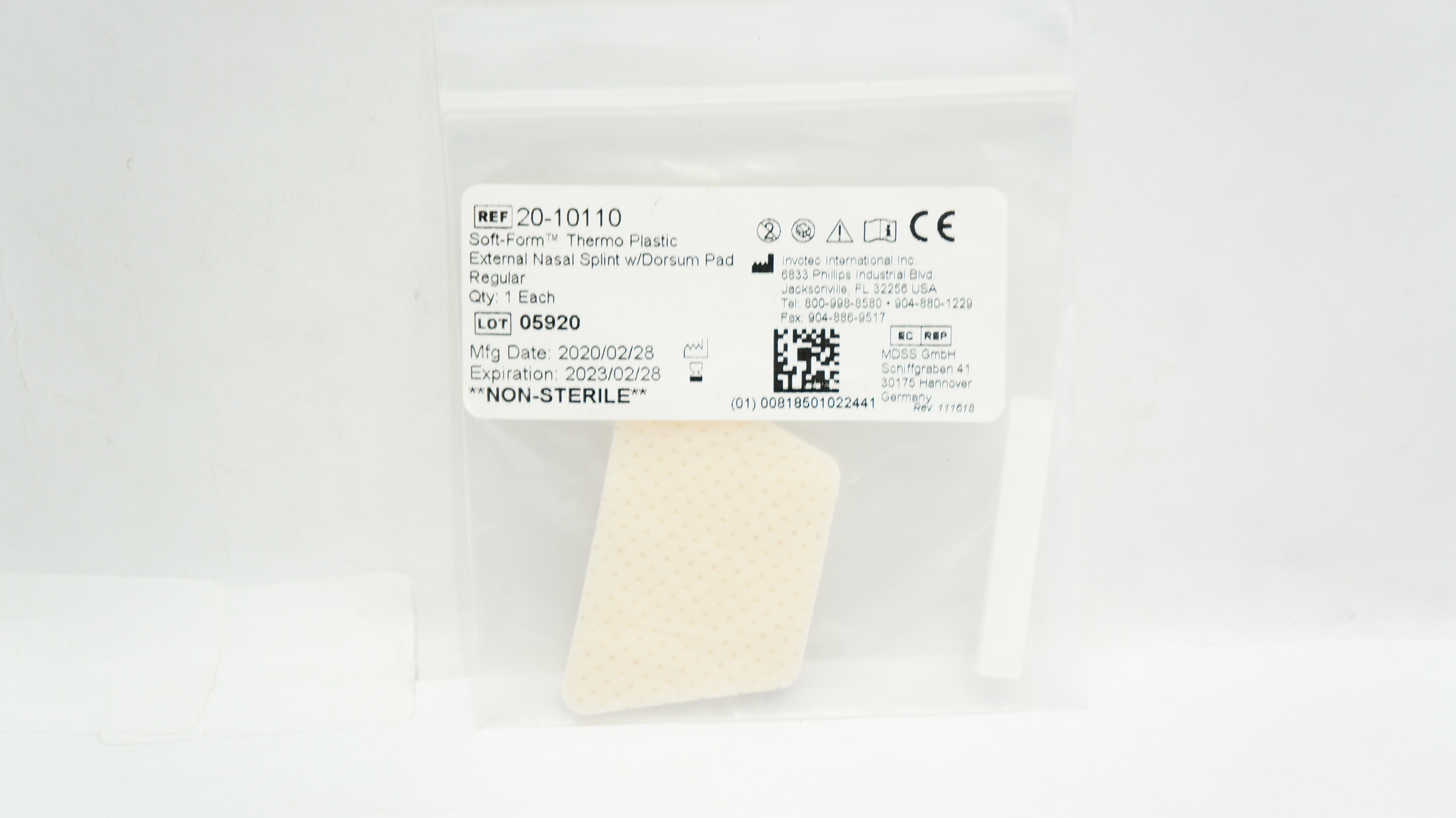 Invotec 20-10110 Soft-Form Thermo Plastic External Nasal Splints, Regular (x)