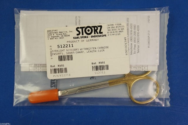 Karl Storz 512211 Straight Scissors W/ Tungsten Carbide Inserts, Length 11cm