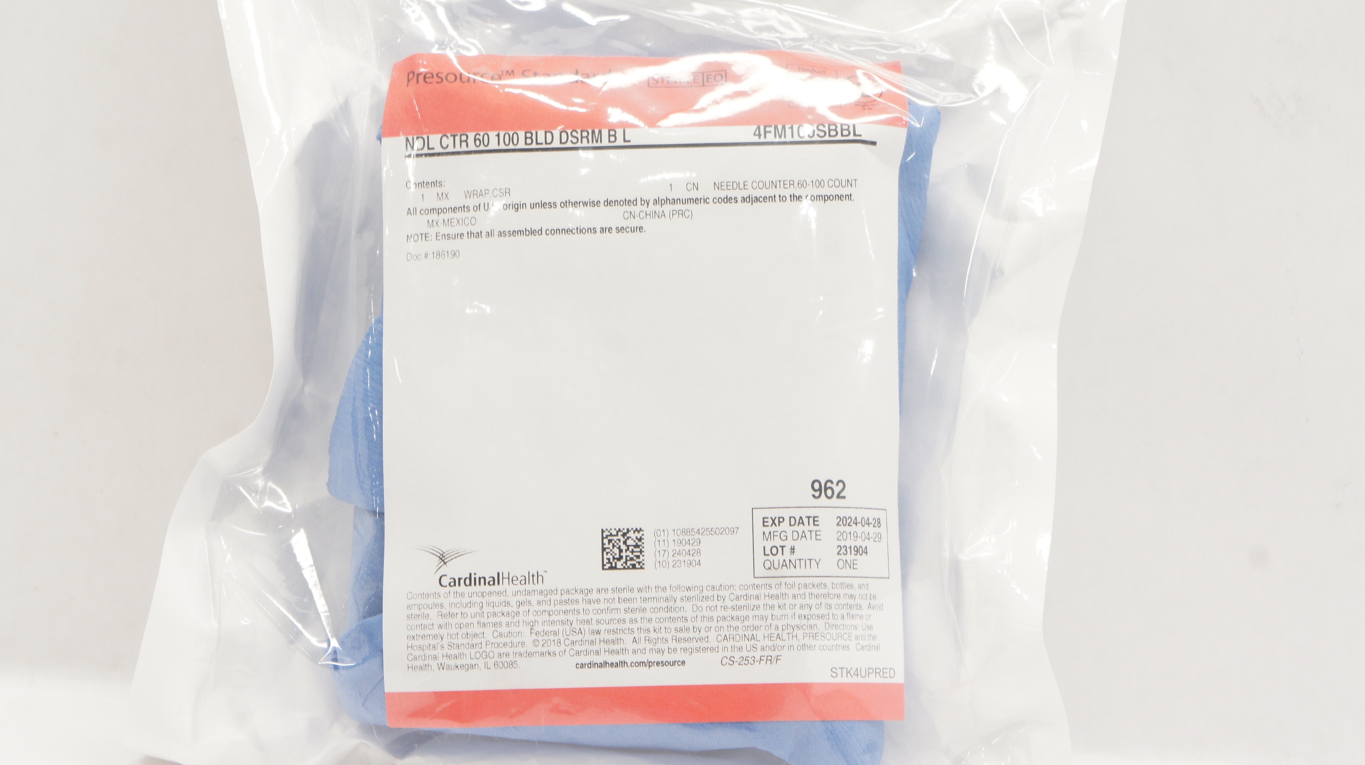 Cardinal Health 4FM100SBBL Presource Standard Ndle Counters 60 100 BLD DSRM B L