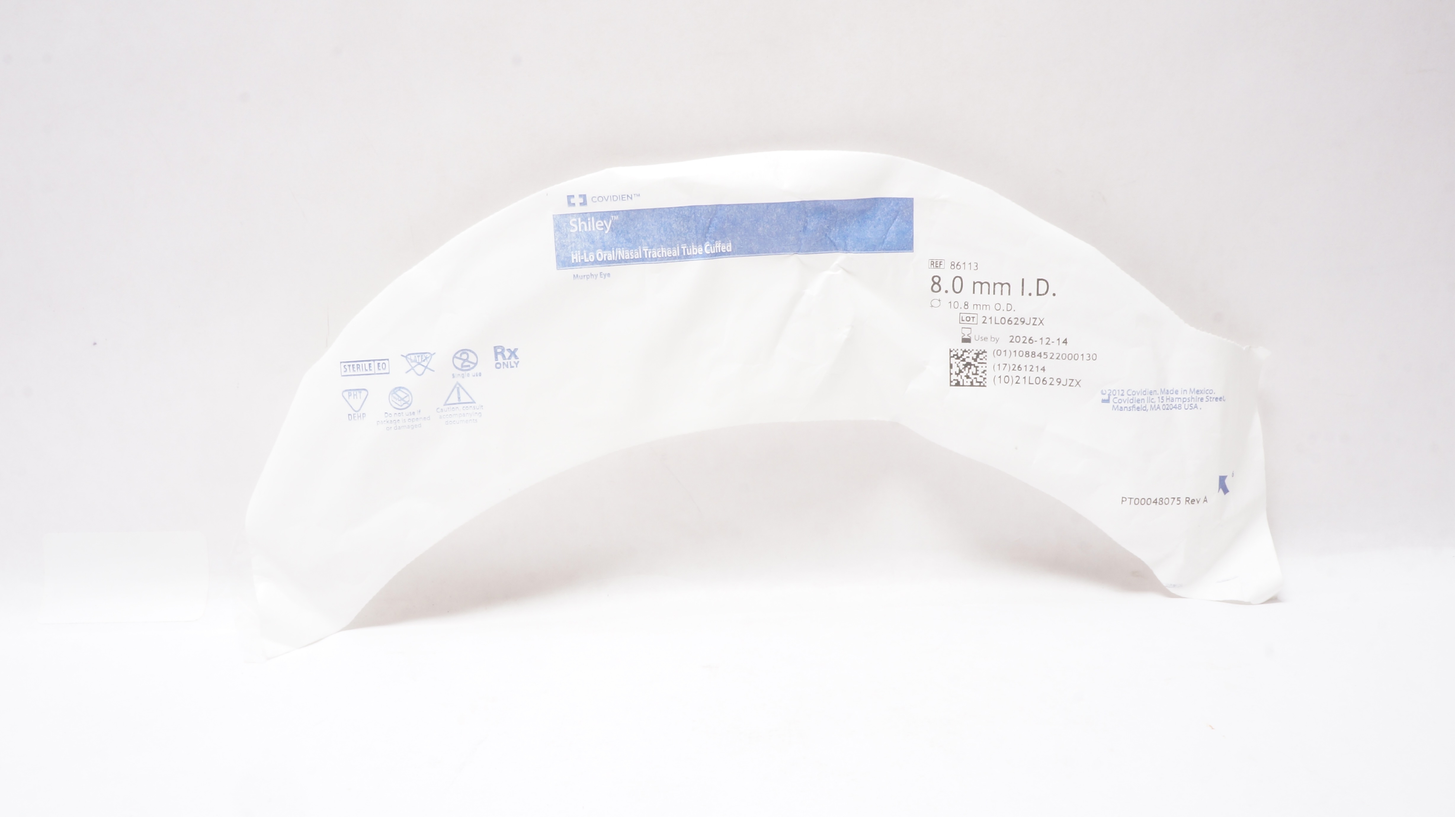 Covidien 86113 Shiley Hi-Lo Oral/Nasal Tracheal Tube Cuffed 8.0mm ID x 10.8mm OD