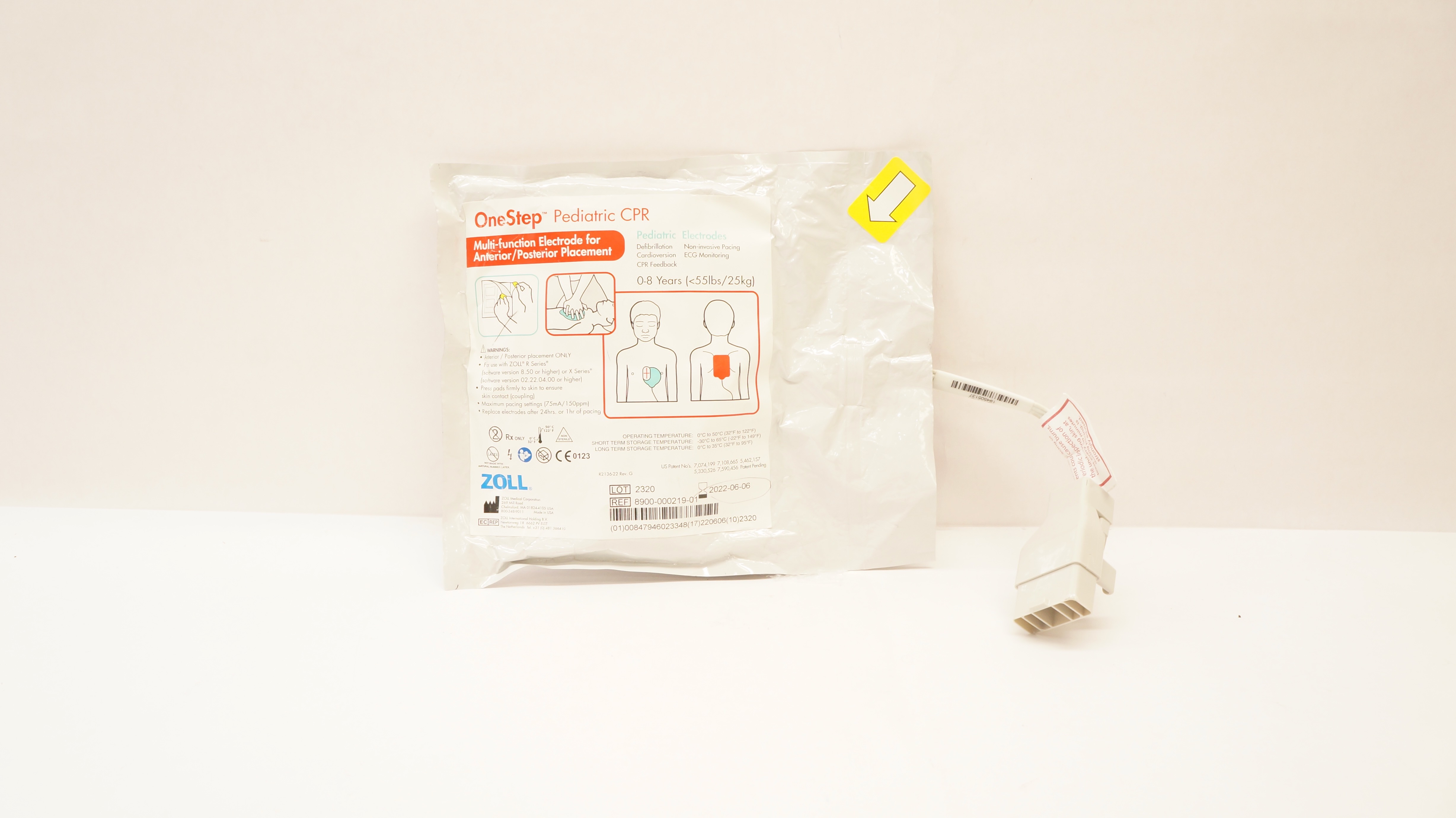 Zoll 8900-000219-01 OneStep Pediatric CPR Multifunction Electrode 0-8 Years
