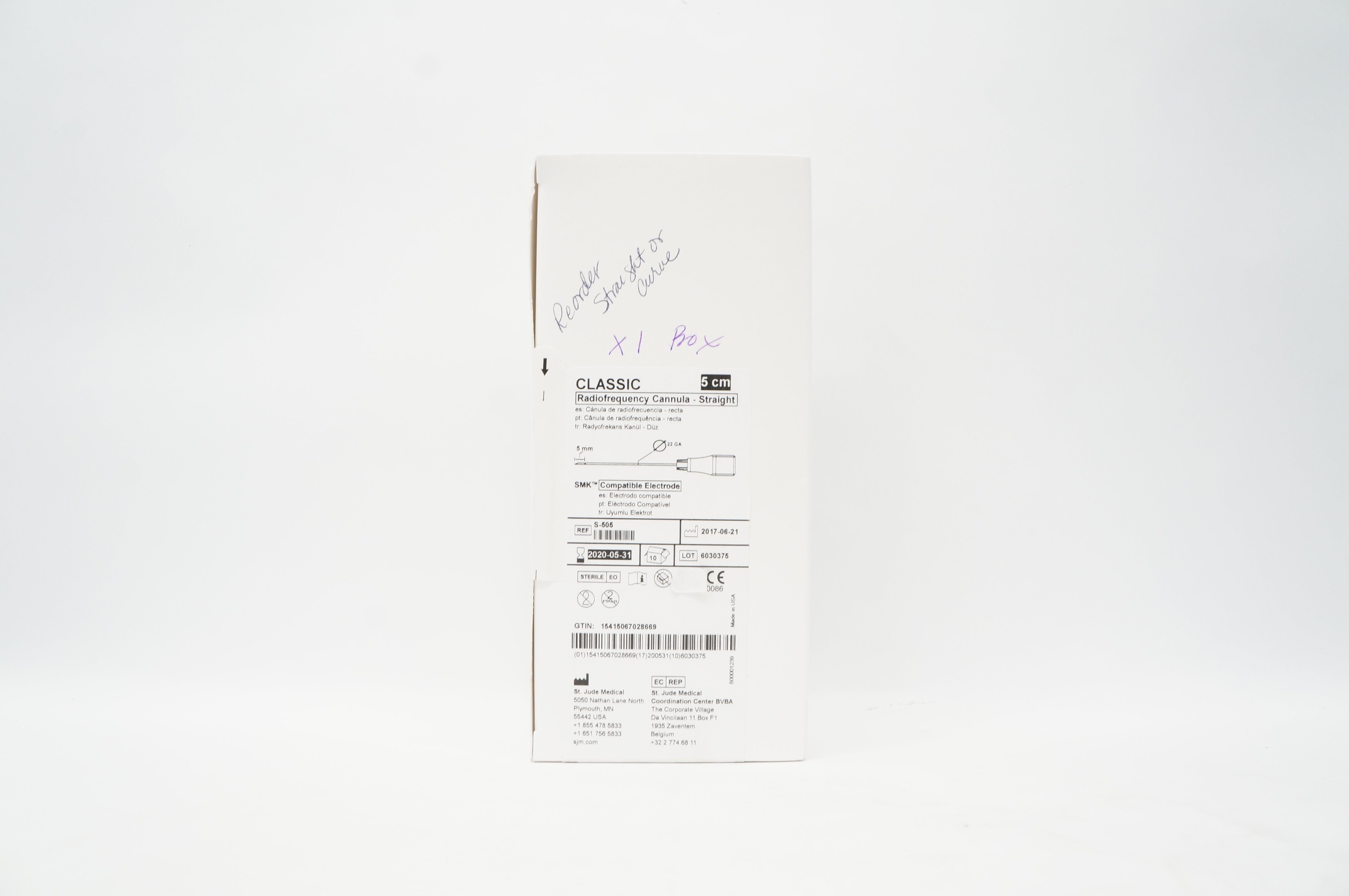 Abbott S-505 Classic Radiofrequency Cannula, Straight, 22Ga X 5cm (x)- Box of 10