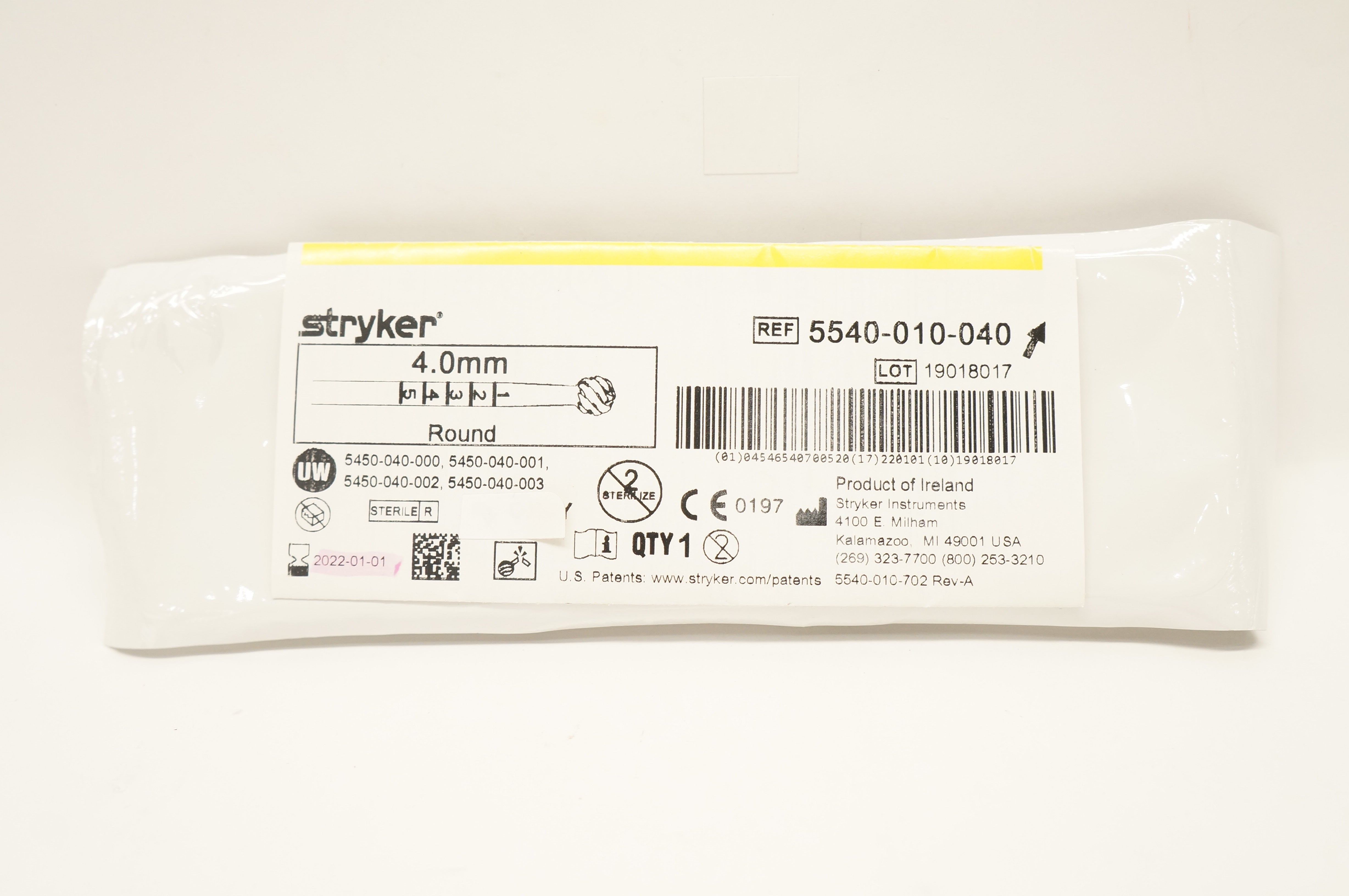 Stryker 5540-010-040 UW Round Fluted Bur 4.0mm (x)