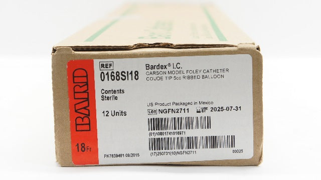 Bard 0168SI18 barred I.C. Foley Cath.,5cc Ribbed Baloon 18Fr. - Box of 12