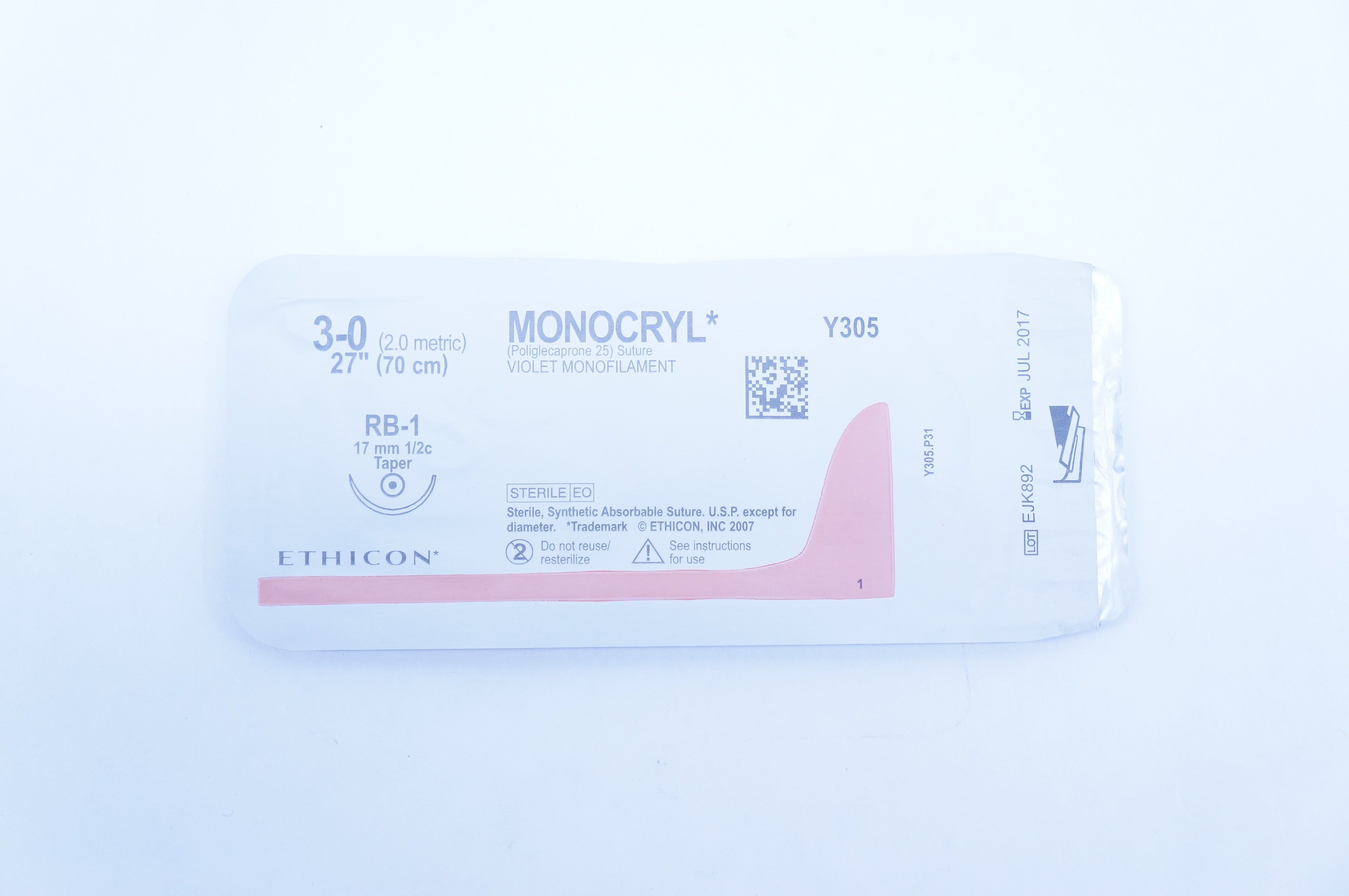 Ethicon Y305 3-0 Monocryl Suture RB-1 17mm 1/2c Taper 27 inch (x)