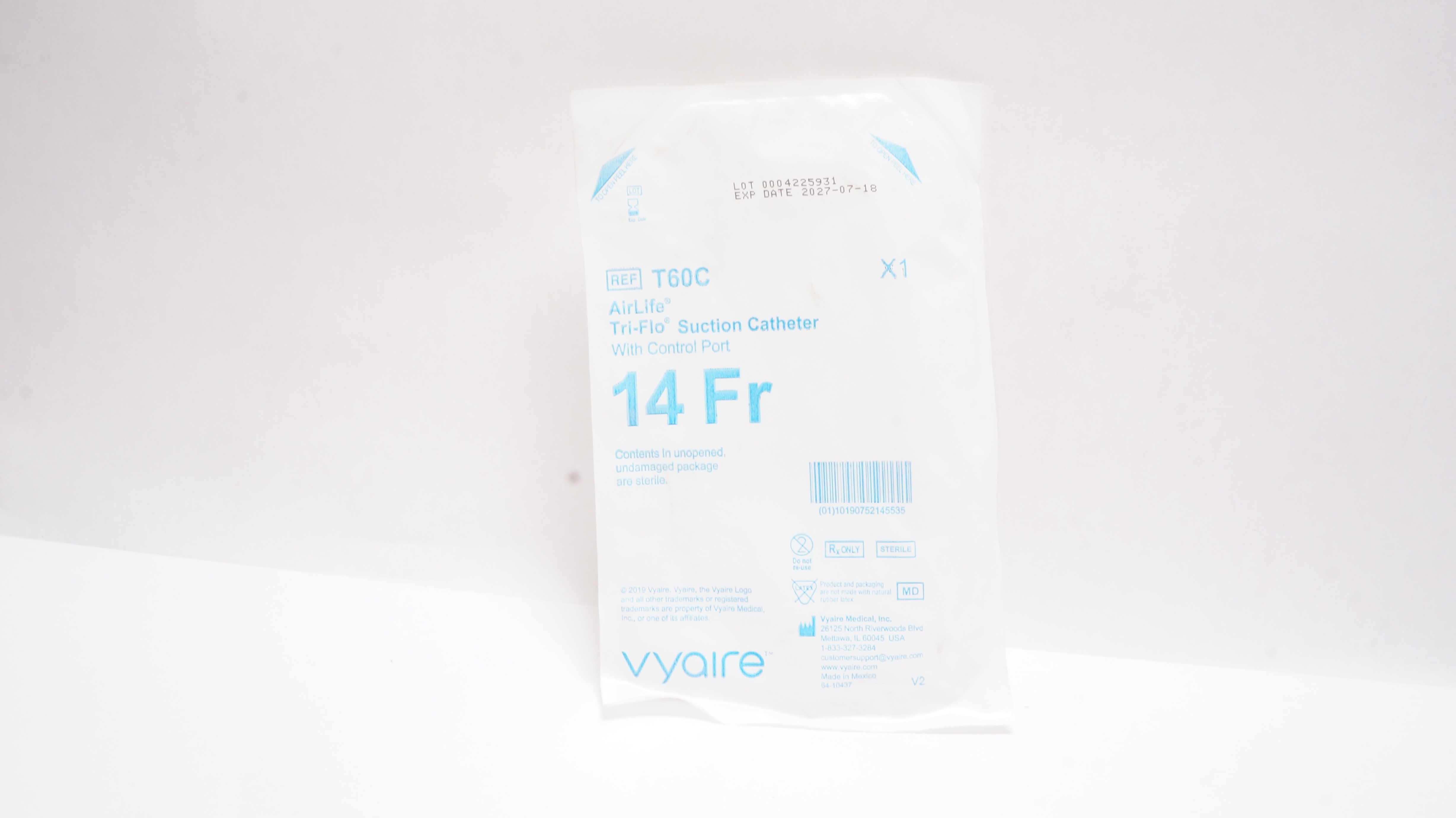Vyaire T60C AirLife Tri-Flo Suction Cath. with Control Port, 14Fr