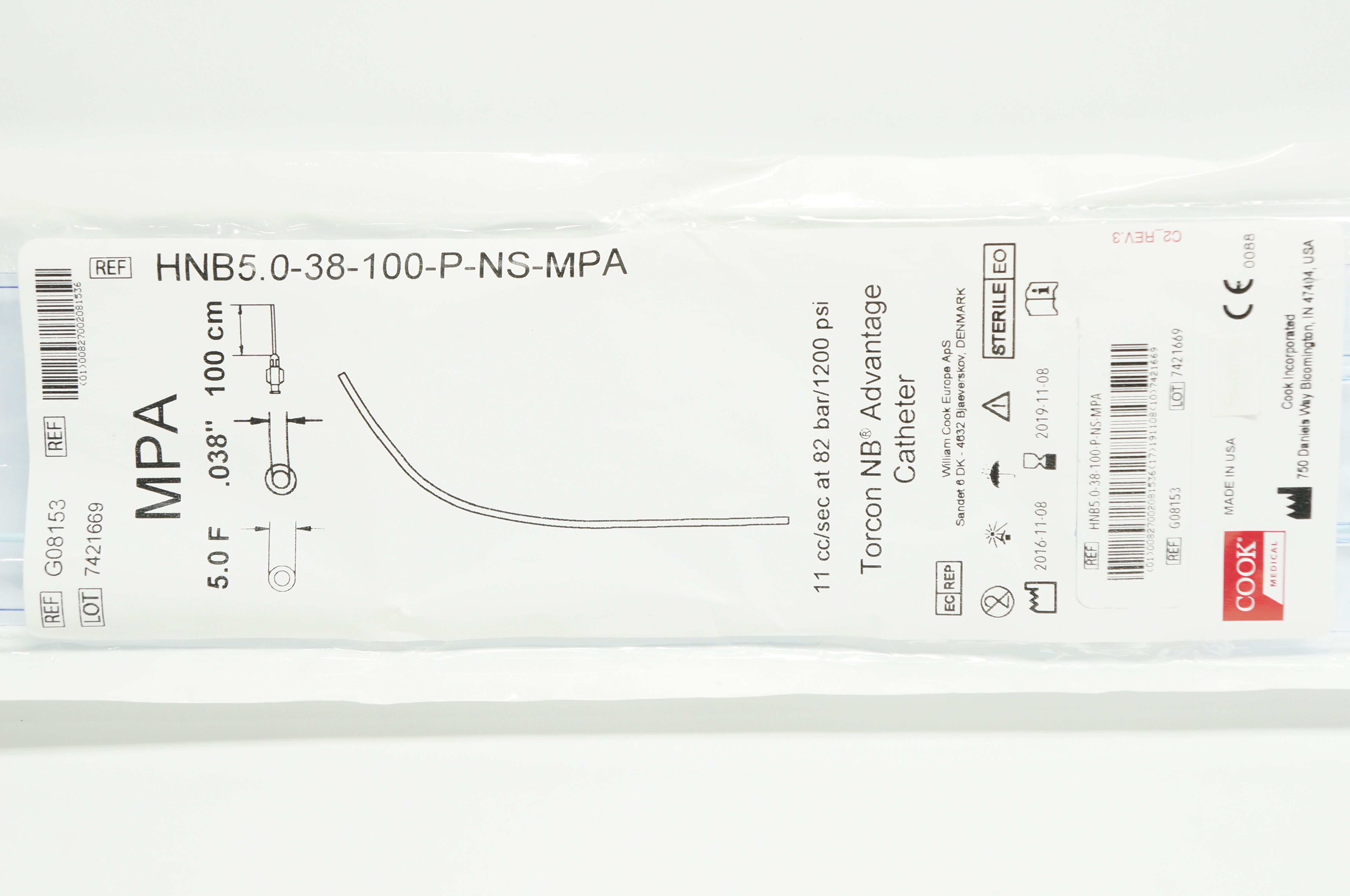 Cook Medical G08153 MPA Torcon NB Advantage Cath. 5.0F x .038in x 100cm (x)