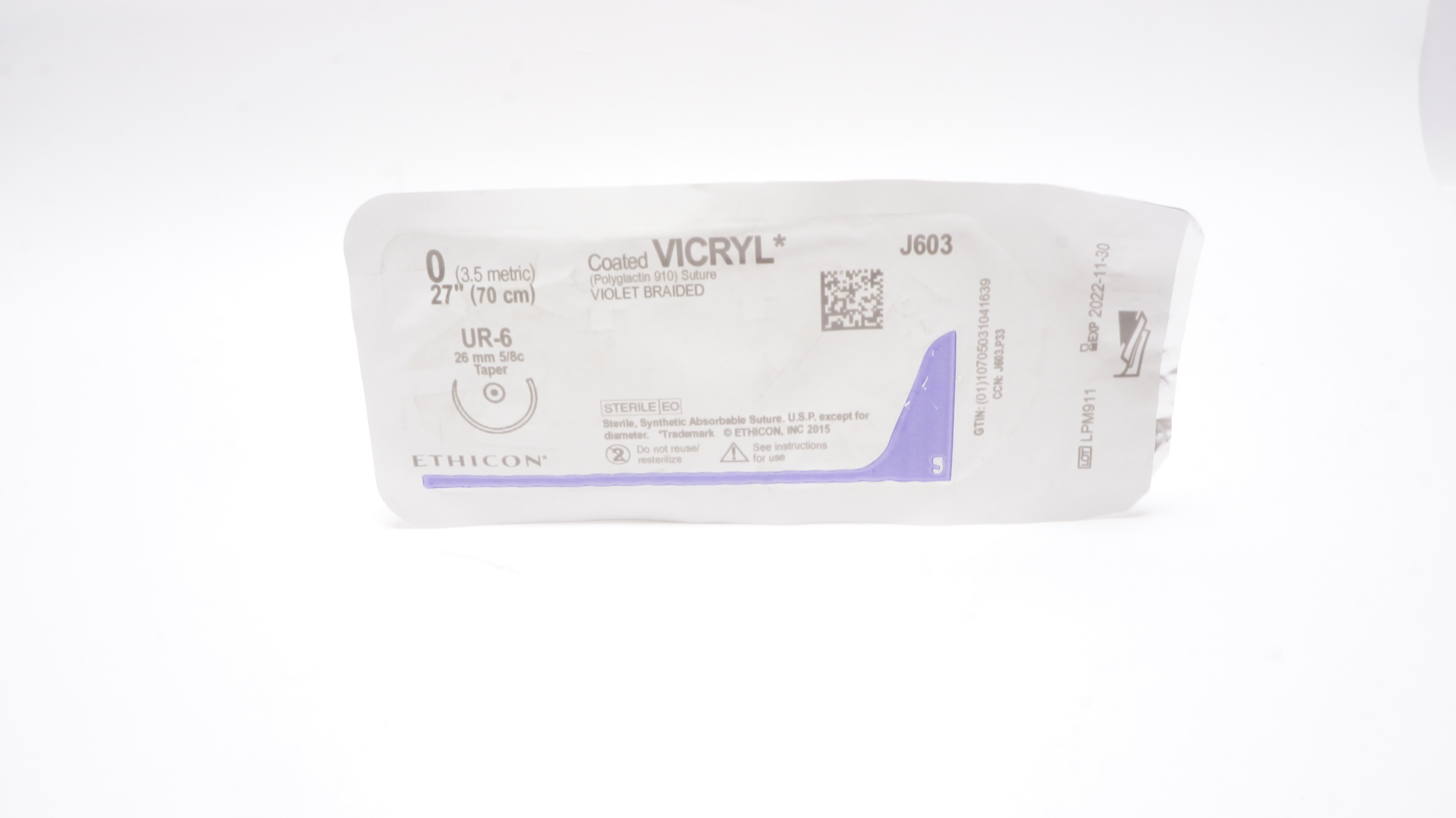 Ethicon J603 0 VICRYL, UR-6 26mm 5/8c Taper, 27 inch (x)