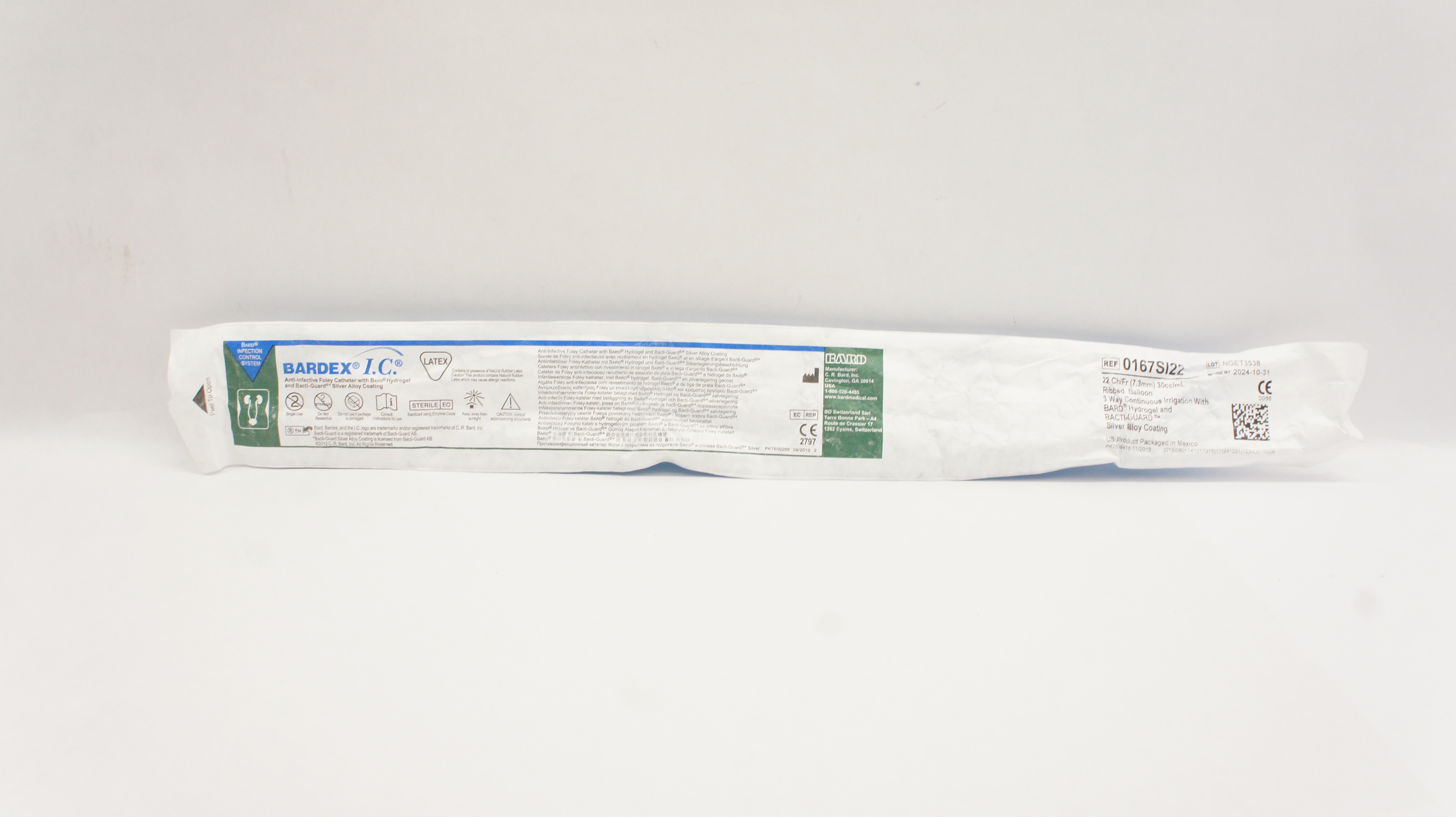 Bard 0167SI22 22Ch/Fr 30cc/mL Ribbed Balloon 3 Way Continuous Irrigation