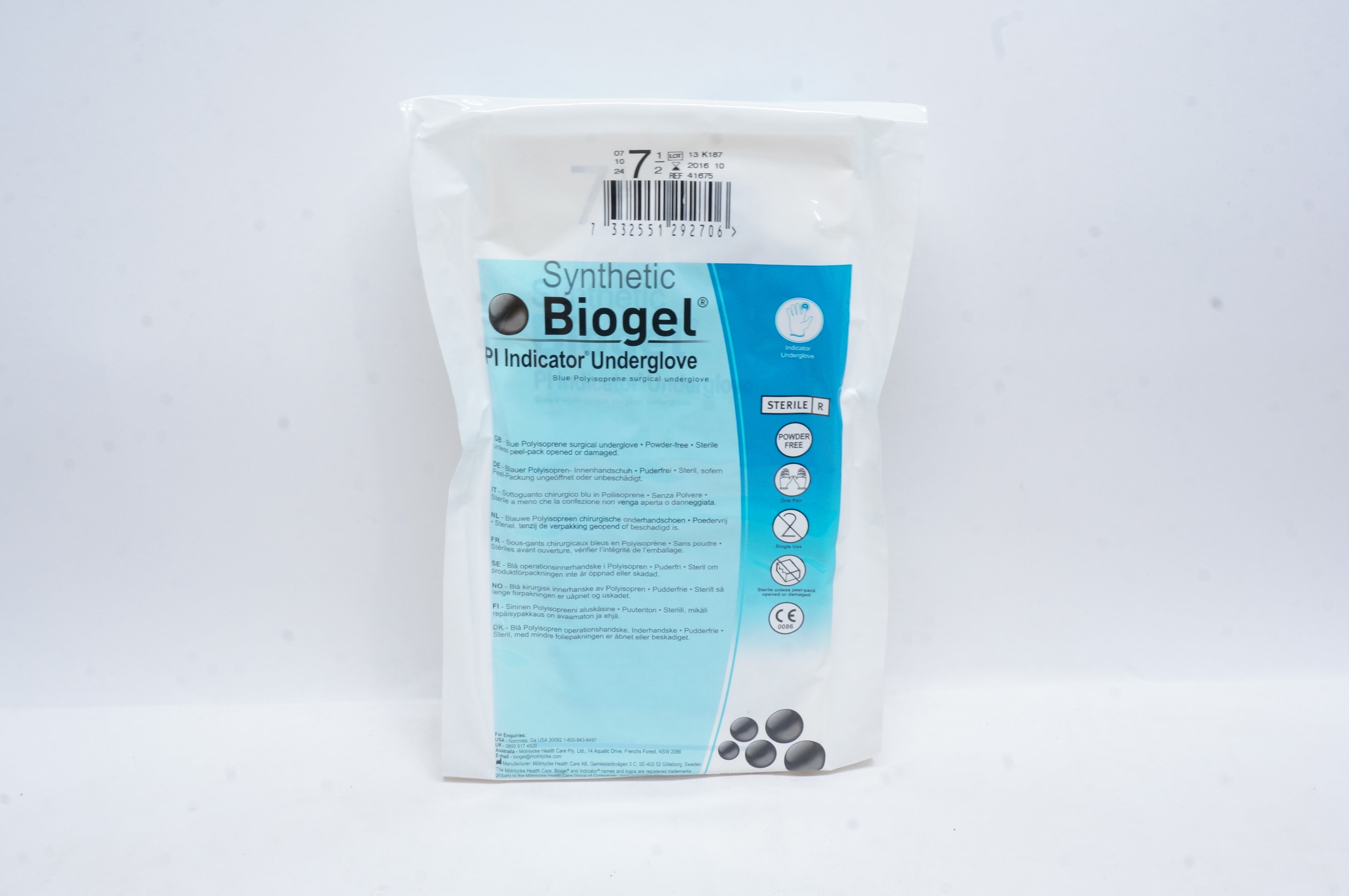 Molnlycke Health Care 41675 Biogel Pl Indicator Underglove 7-1/2 (x)