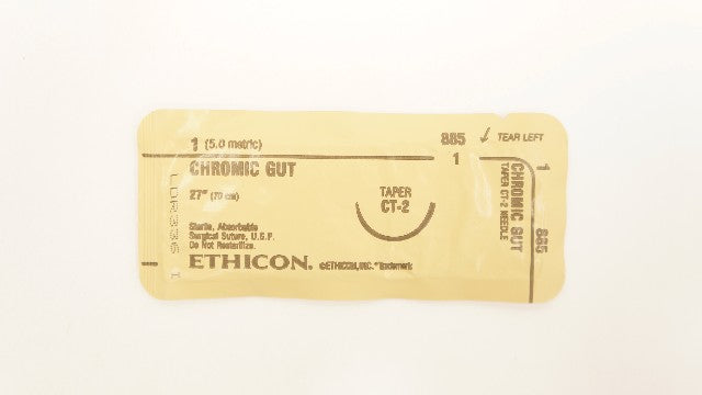 Ethicon 885 1 CHROMIC GUT, CT-2, 26mm 1/2c Taper, 27inch