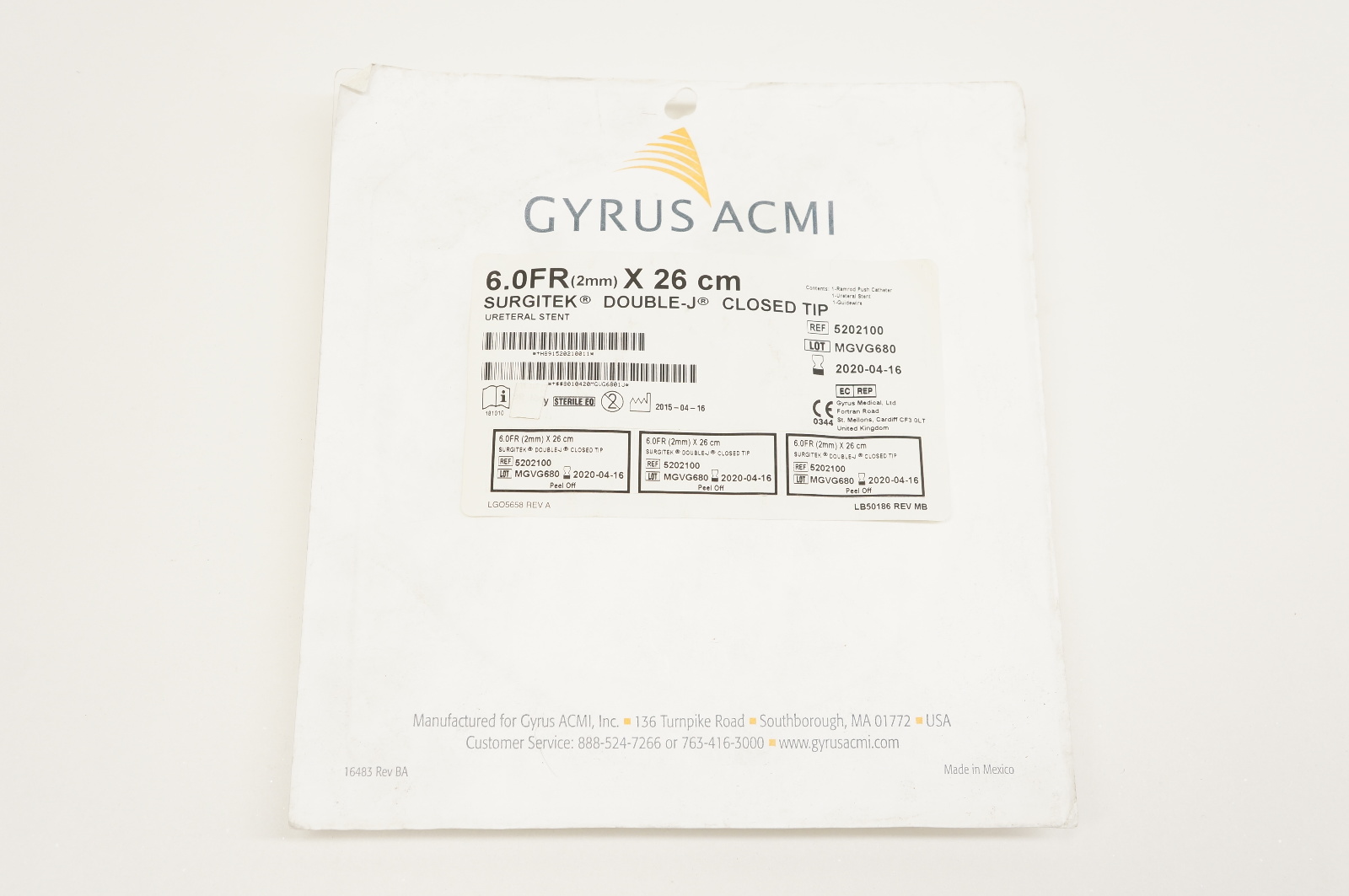Gyrus ACMI 5202100 SURGITEK Double-J Closed Tip Ureteral Stnt 6Fr. x 26cm (x)