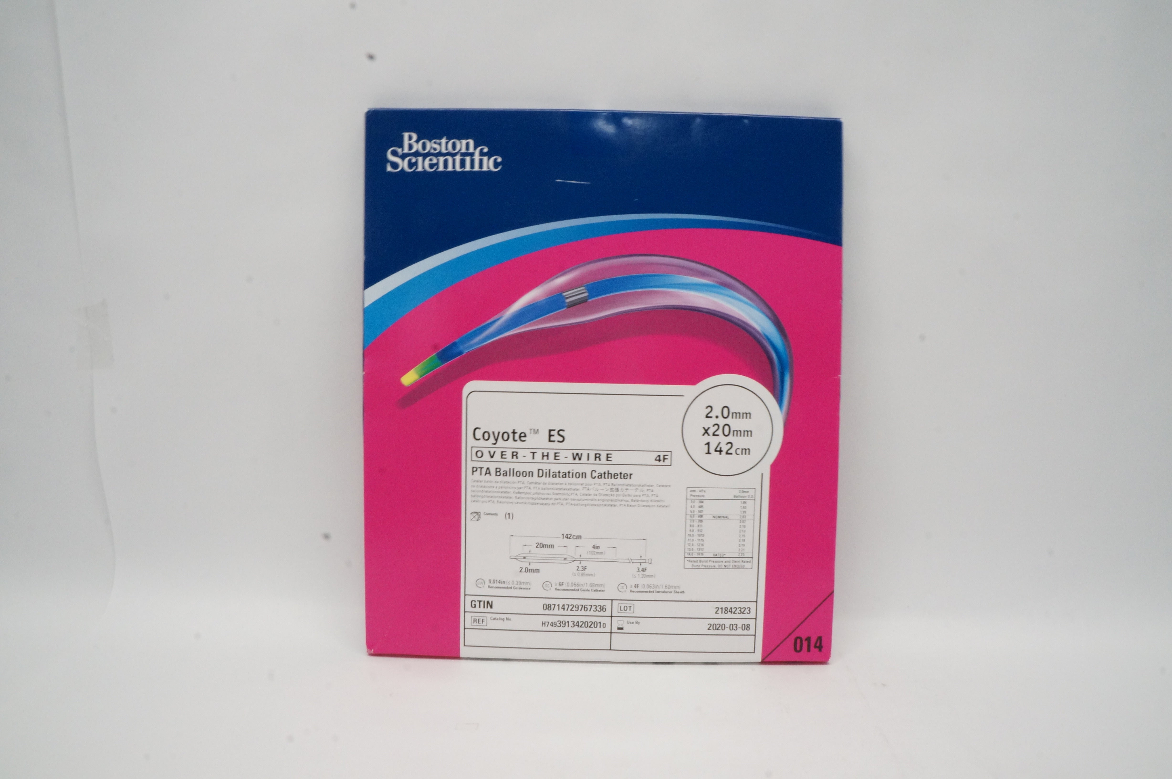 Boston Scientific 3913420201 PTA Balloon Dilatation Cath. 2.0mm x20mm x142cm (x)