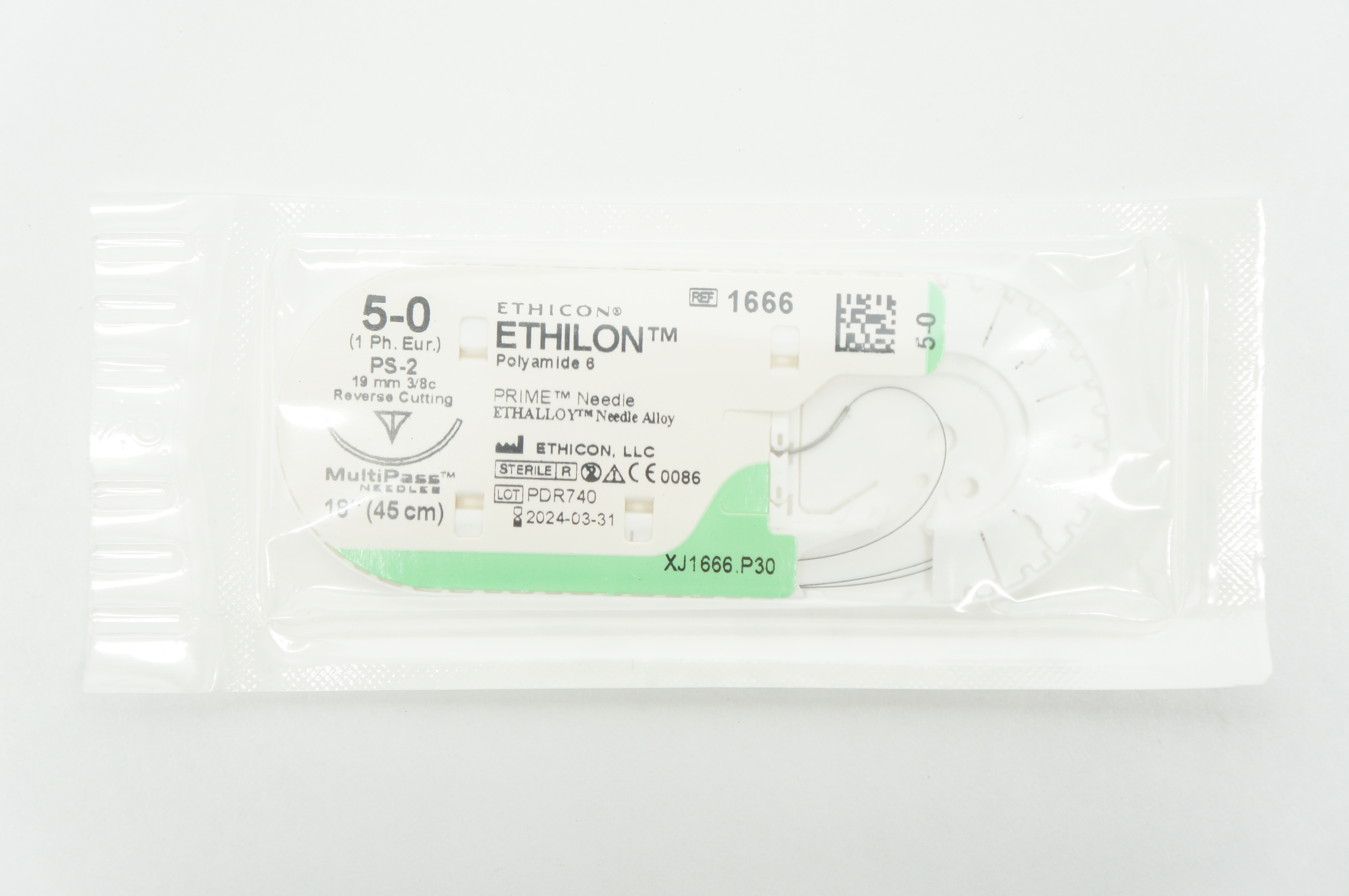 Ethicon 1666 5-0 ETHILON, PS-2, 19mm 3/8c Reverse Cutting, 18inch (x)