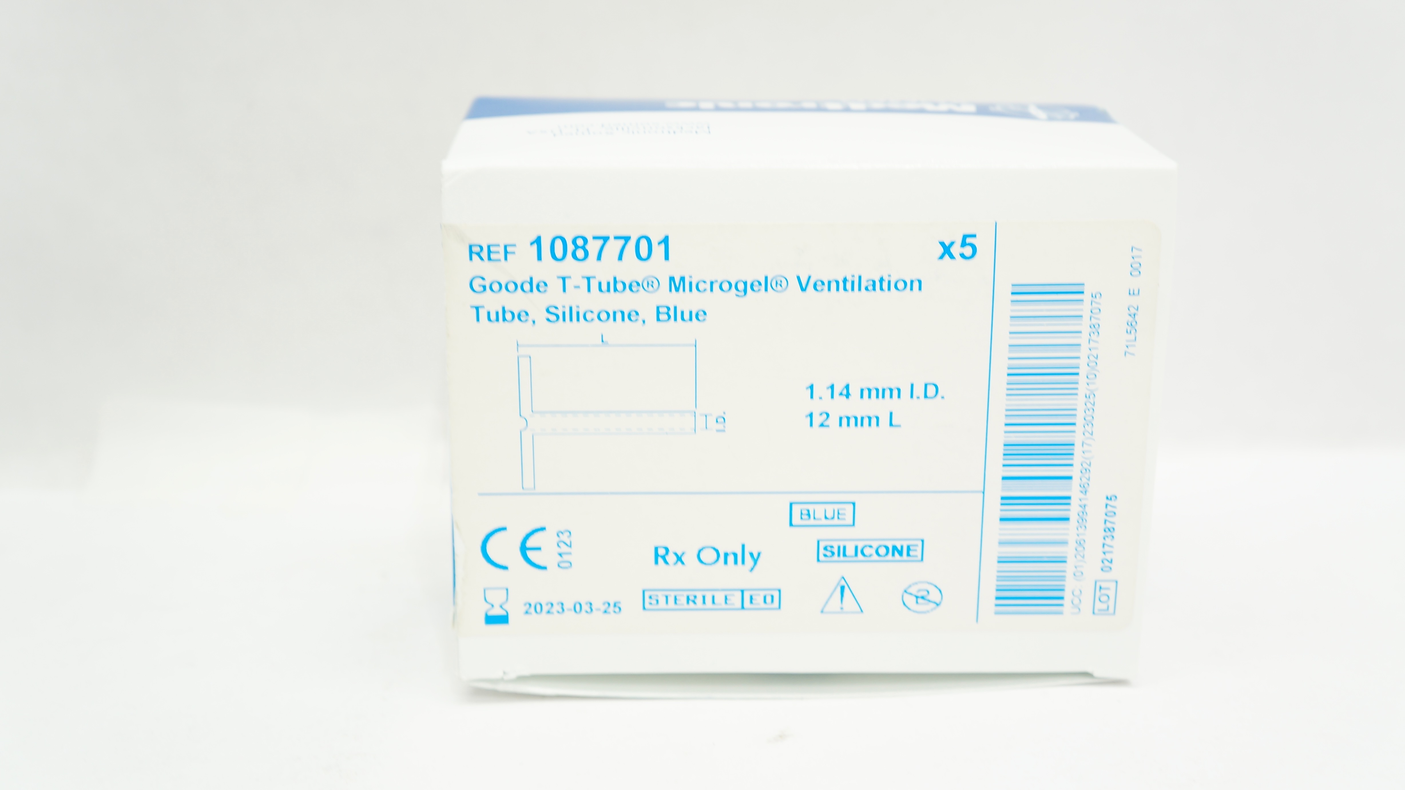 Medtronic 1087701 Goode T-Tube Ventilation Tube 1.14 x 12mm (x) - Box of 5