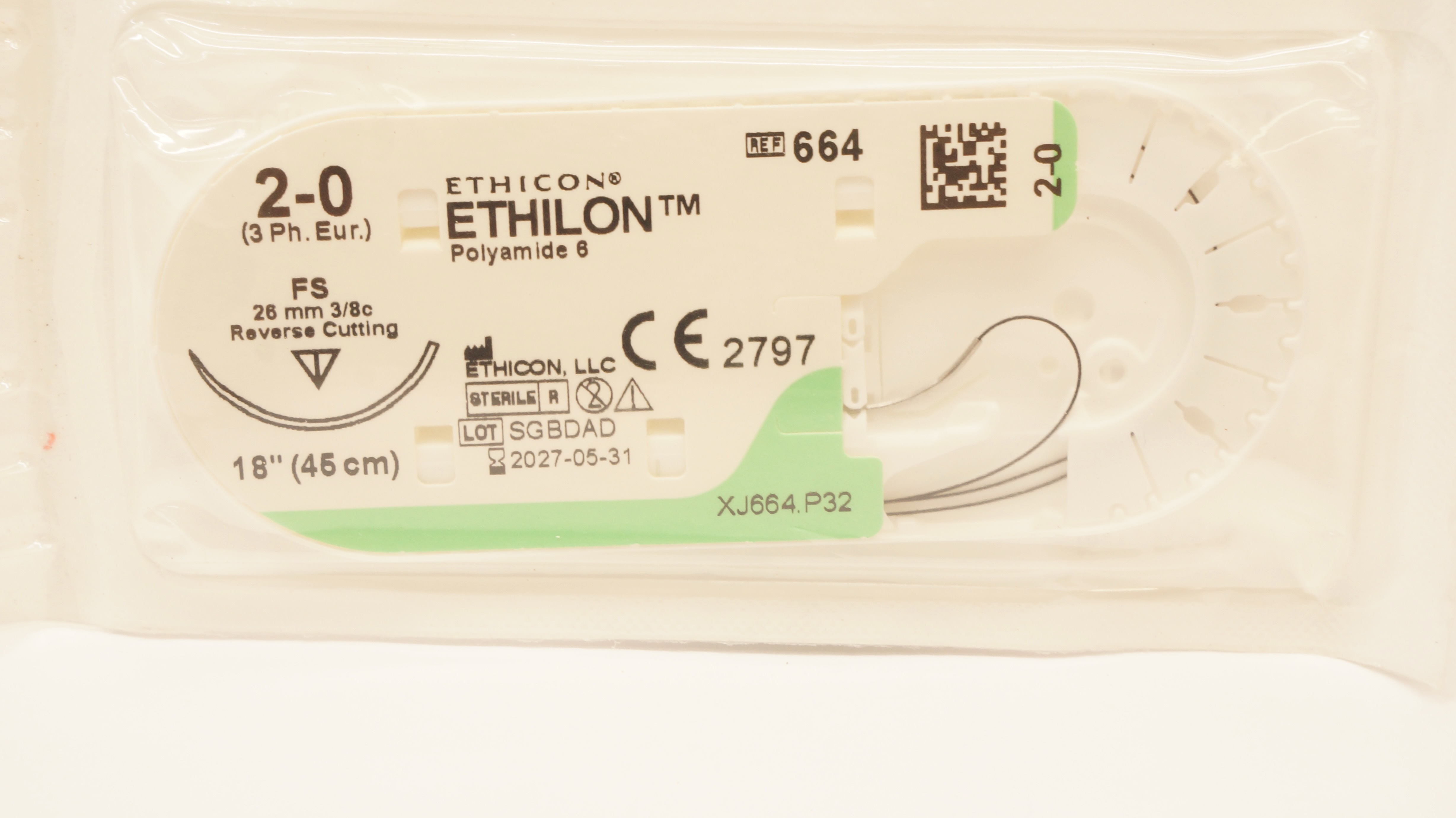 Ethicon 664 2-0 Ethilon Stre FS 26mm 3/8c Reverse Cutting, 18 inch